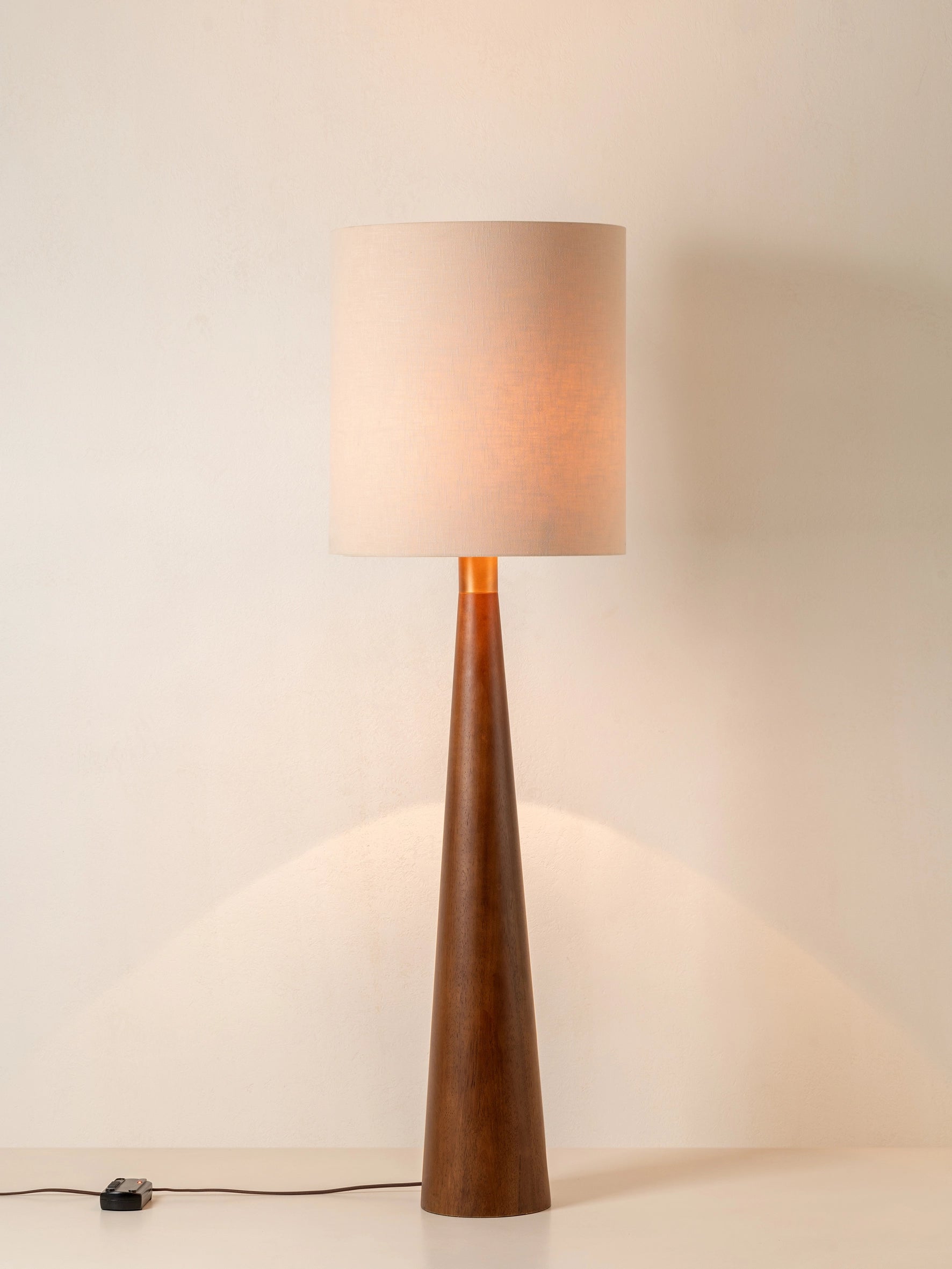 Baneza - aged brass and wood cone floor lamp| Floor lamp | lights & lamps | UK | Modern affordable designer lighting