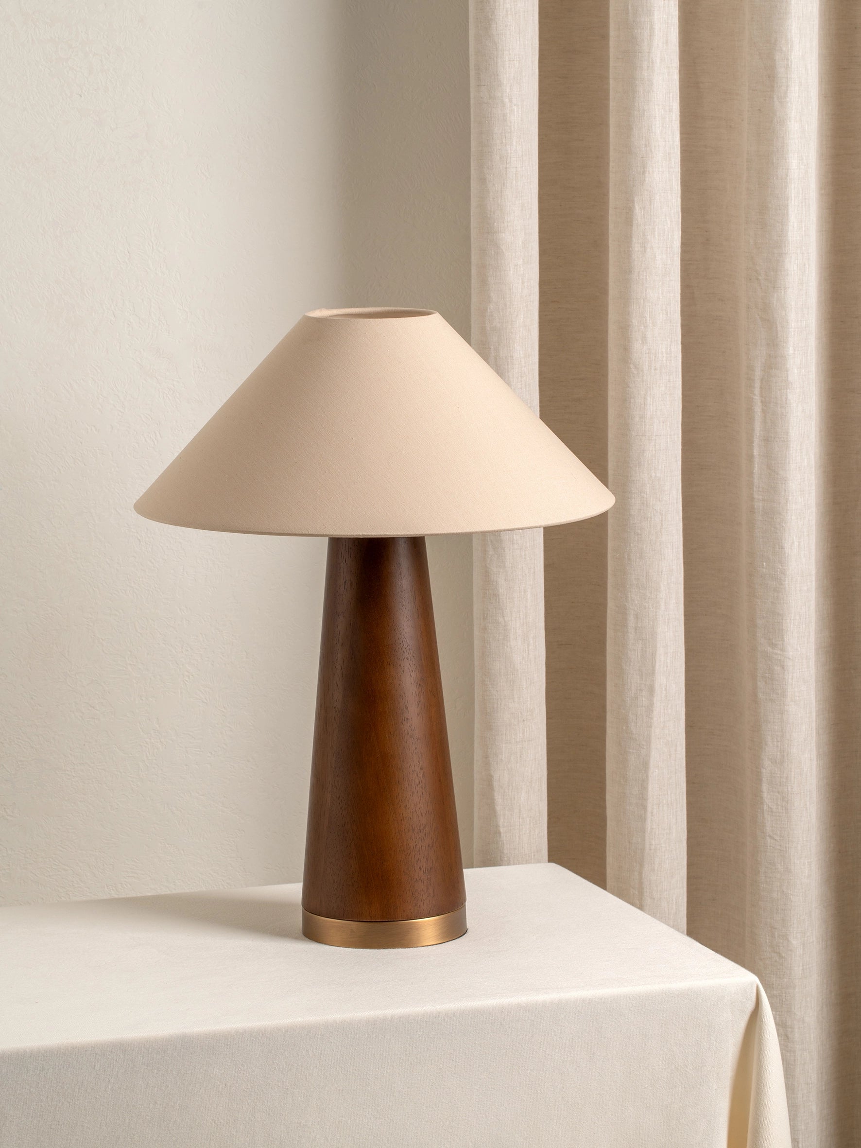 Baneza aged brass and wood cone table lamp