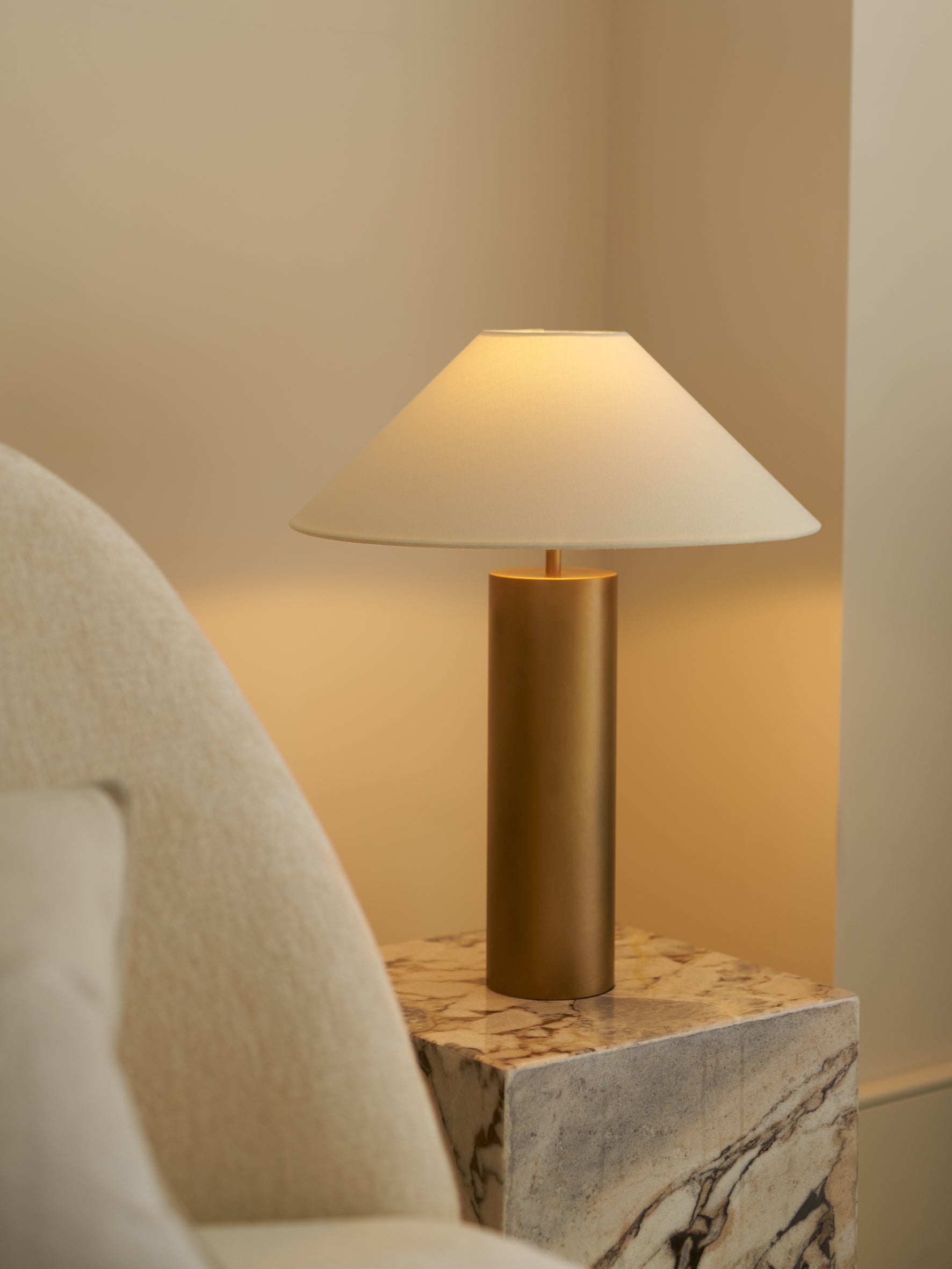 Bleeker - aged brass and linen table lamp | Table Lamp | Lights & Lamps | UK | Modern Affordable Designer Lighting