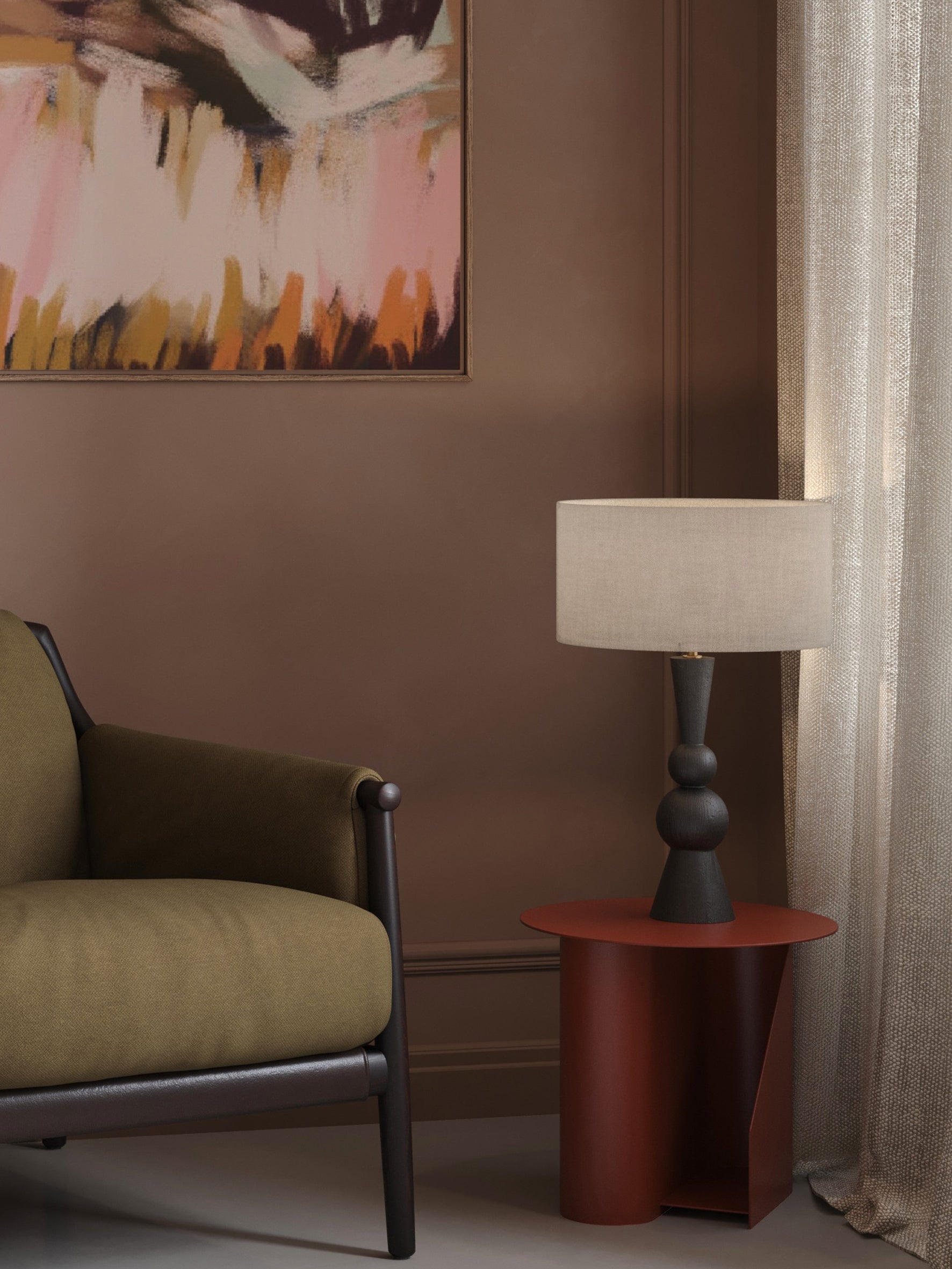 Carmine - dark wood and linen table lamp | Table Lamp | Lights & Lamps | UK