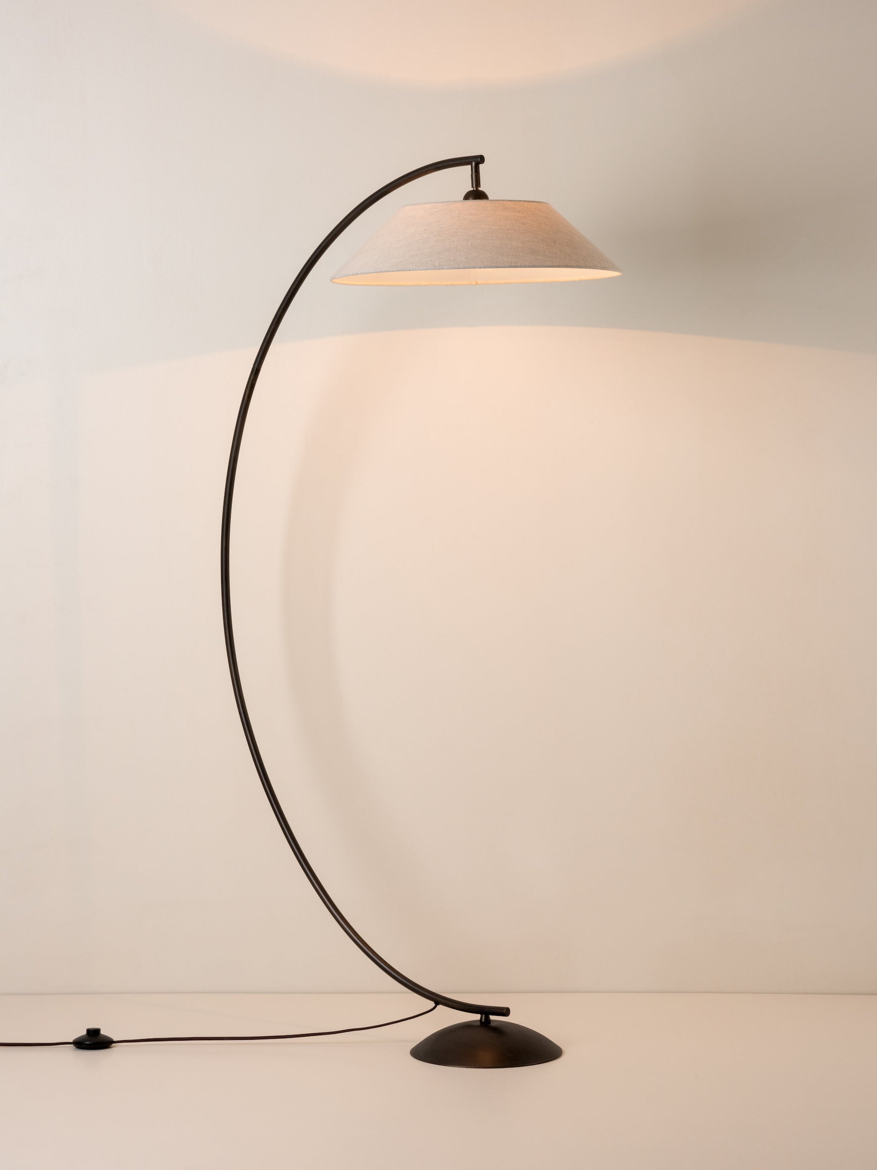 Circo - arc bronze and linen floor lamp | Floor Lamp | Lights & Lamps | UK | Modern Affordable Designer Lighting