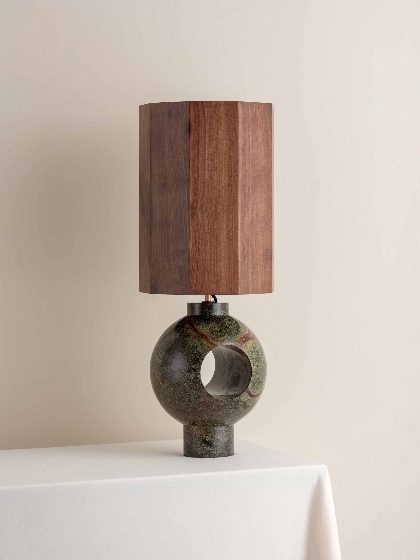 Editions marble lamp with + walnut wood shade | Table Lamp | Lights & Lamps | UK | Modern Affordable Designer Lighting