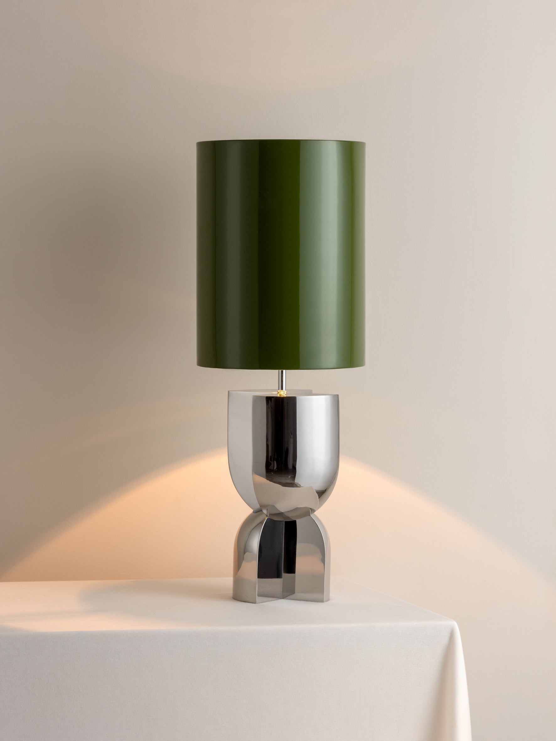 Editions chrome lamp with + green lacquer shade | Table Lamp | Lights & Lamps | UK | Modern Affordable Designer Lighting