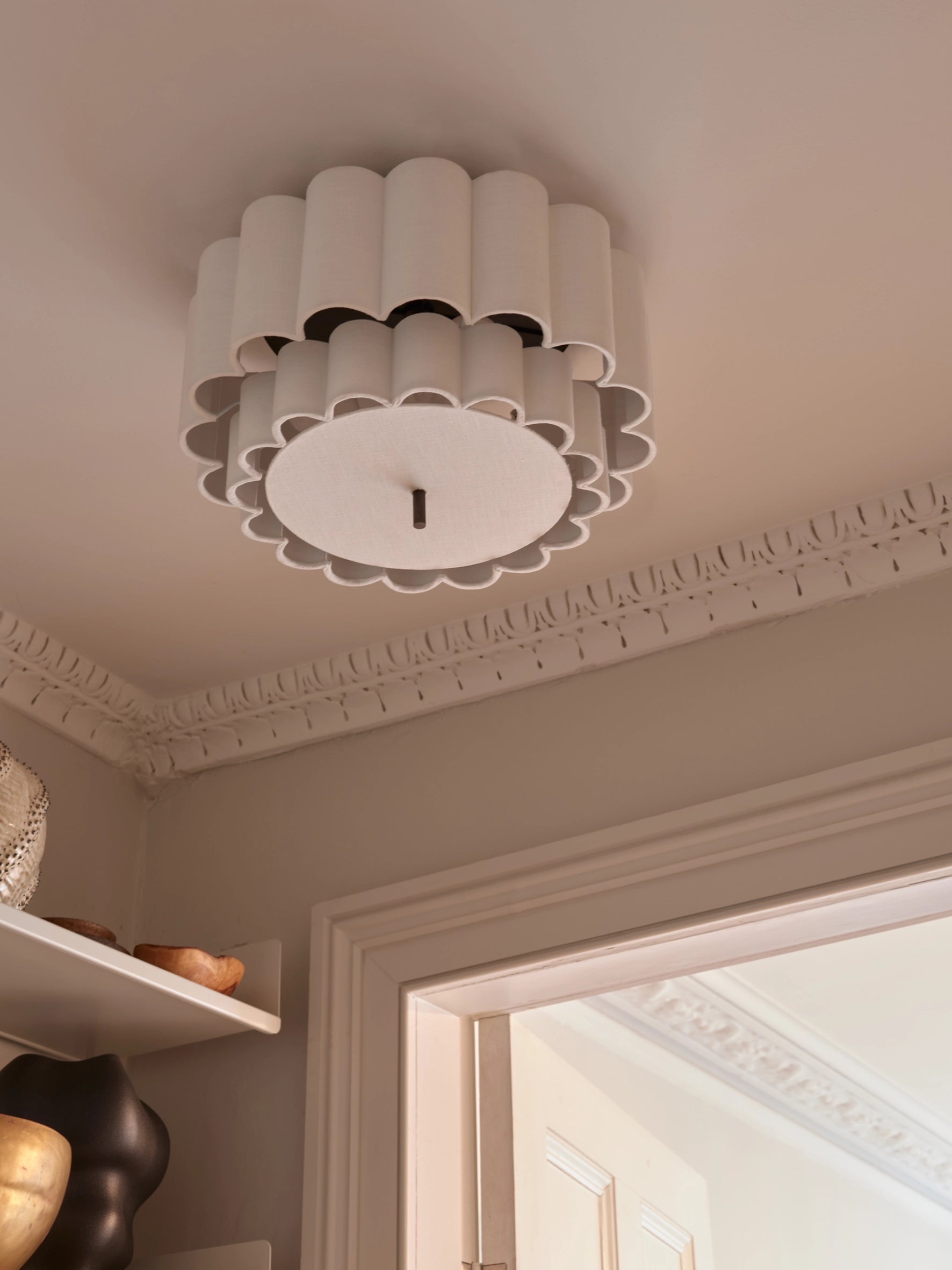 Folia - scalloped natural linen flush pendant | Ceiling light | lights & lamps | UK | Modern affordable designer lighting