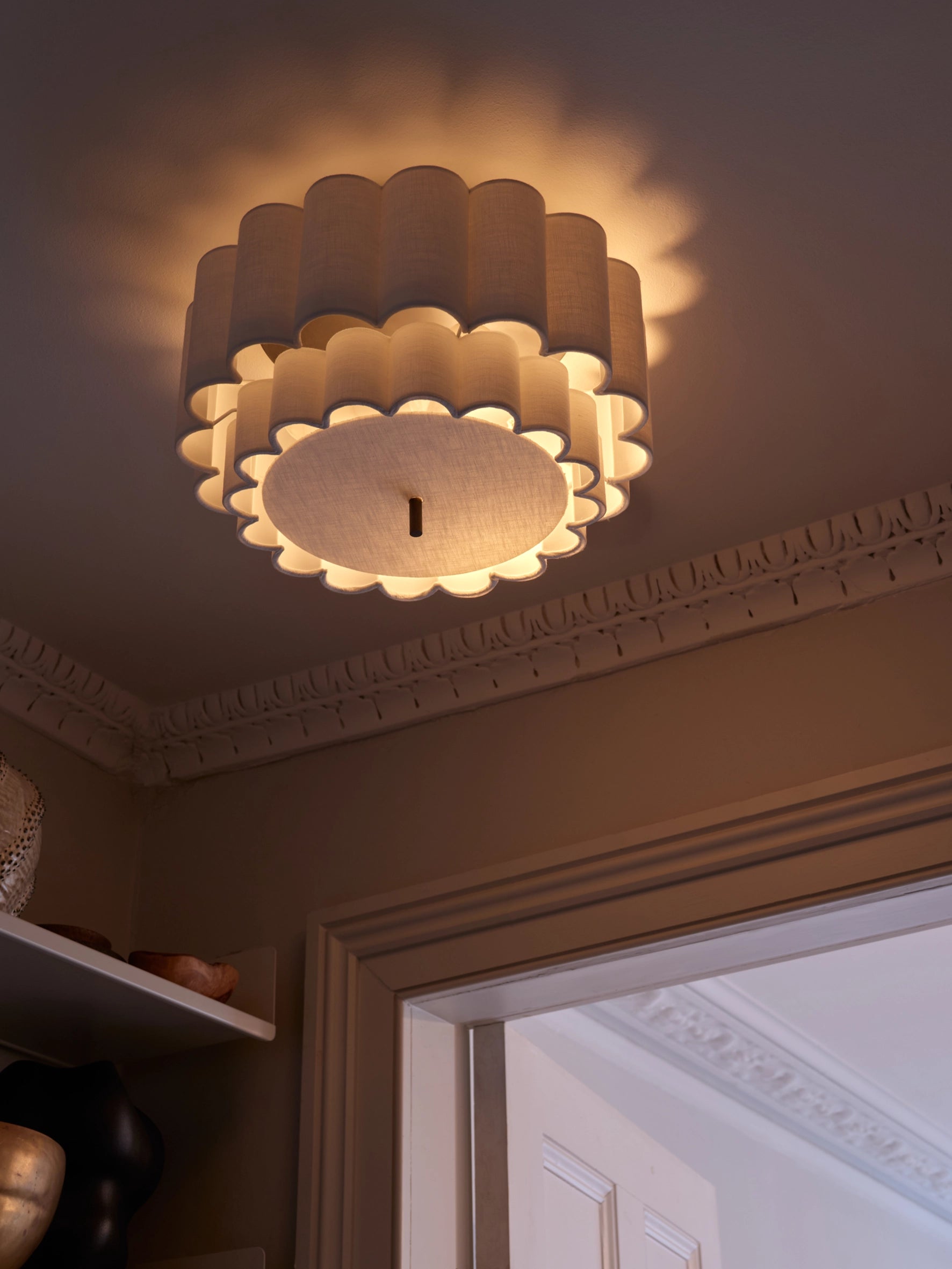 Folia - scalloped natural linen flush pendant | Ceiling light | lights & lamps | UK | Modern affordable designer lighting