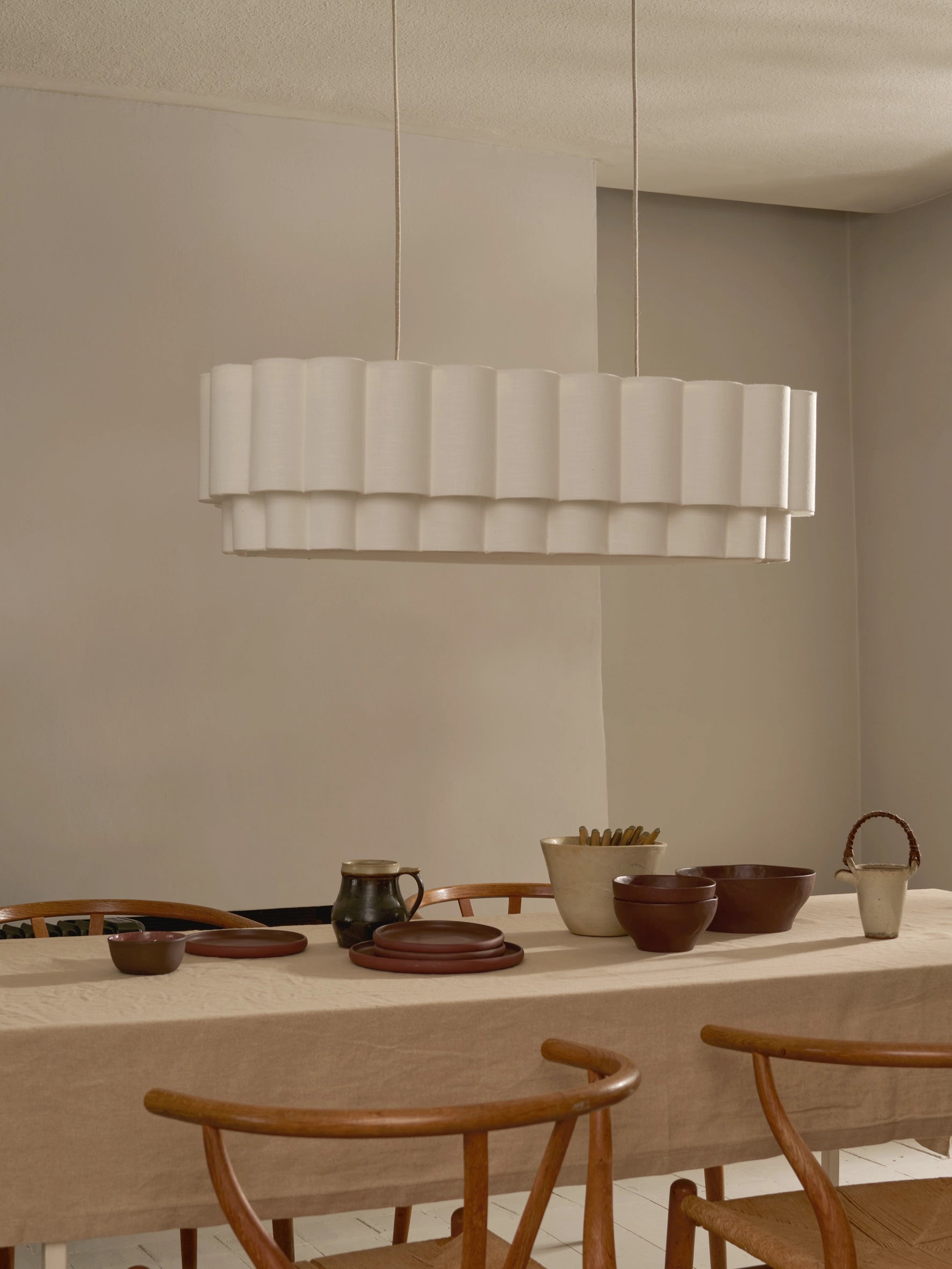 Folia - oval scalloped natural linen pendant | Ceiling light | lights & lamps | UK | Modern affordable designer lighting