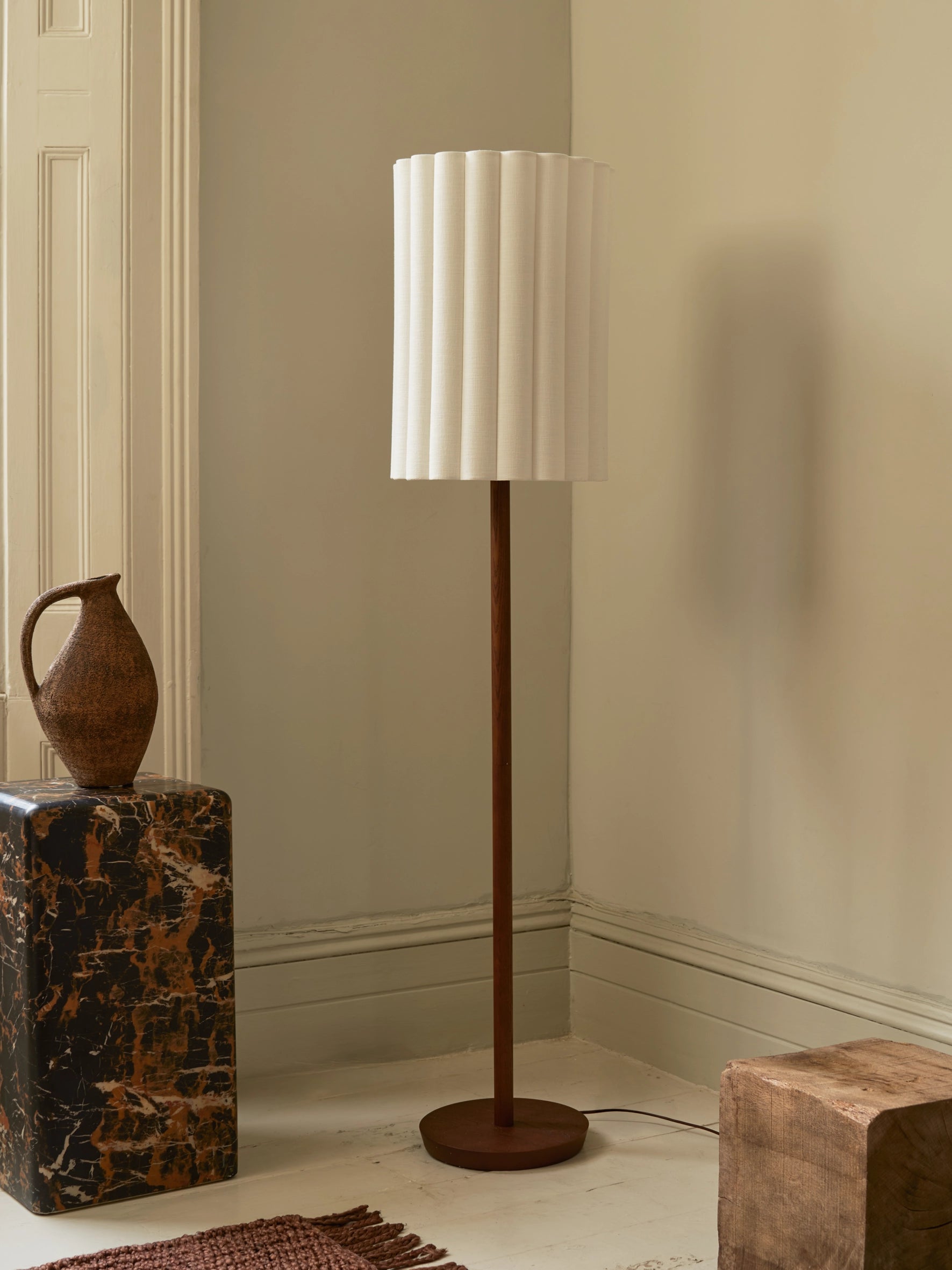 Folia - walnut wood and scalloped natural linen floor lamp | Floor Lamp | Lights & Lamps | UK | Modern Affordable Designer Lighting