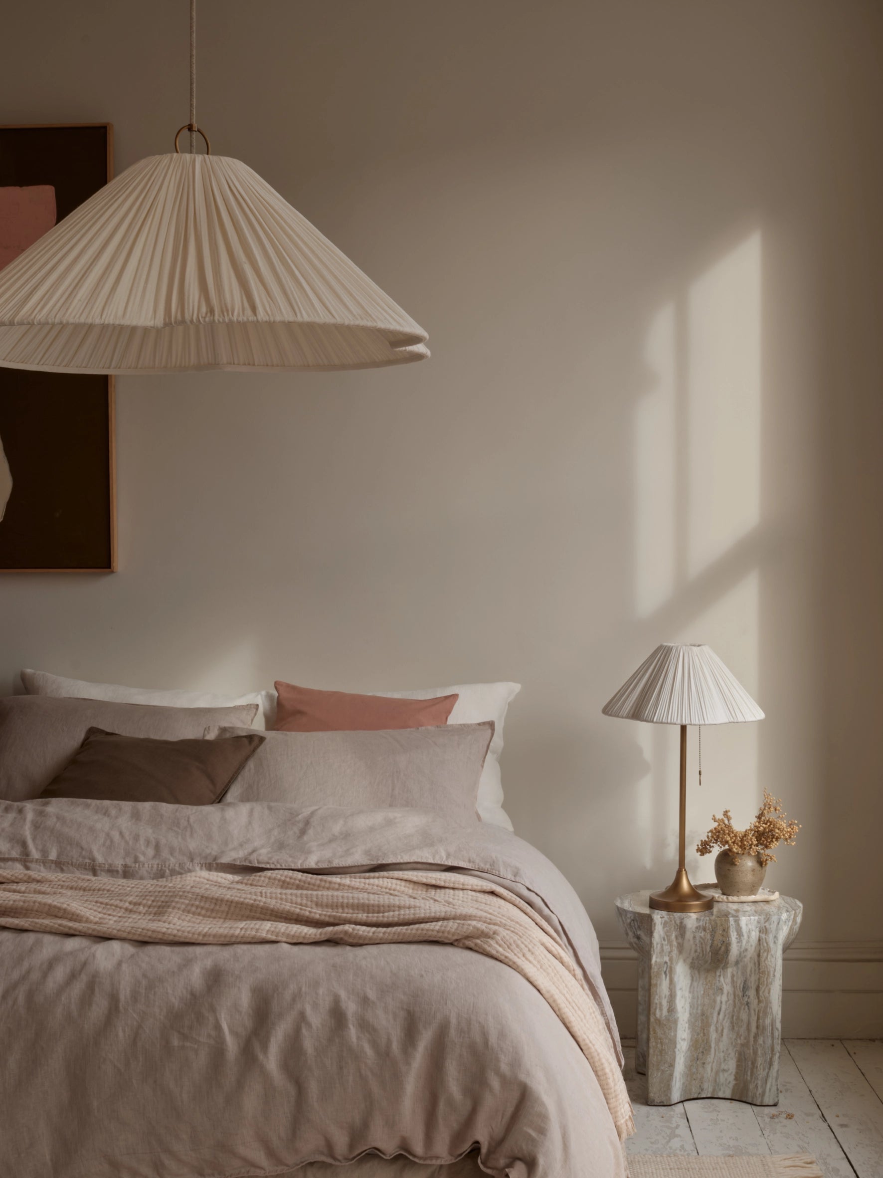 Lindi - aged brass and scalloped linen table lamp | Table lamp | lights & lamps | UK | Modern affordable designer