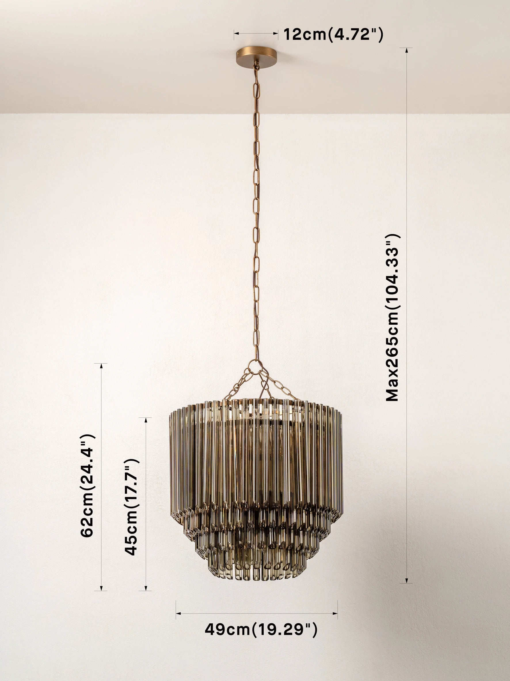Petalia - 9 light aged brass and smoked chocolate glass tube tall chandelier | Chandelier | lights & lamps | UK | Modern affordable designer lighting