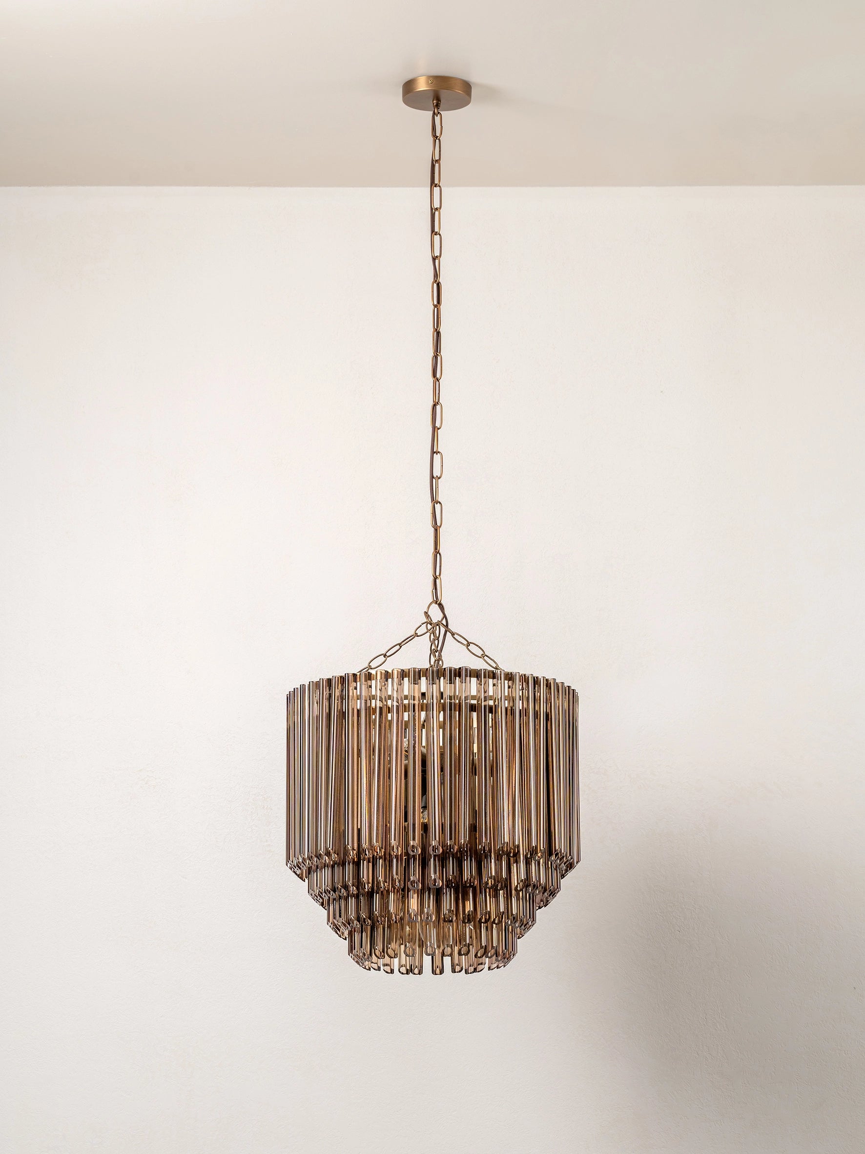 Petalia - 9 light aged brass and smoked chocolate tube tall chandelier | Chandelier | lights & lamps | Modern affordable designer lighting