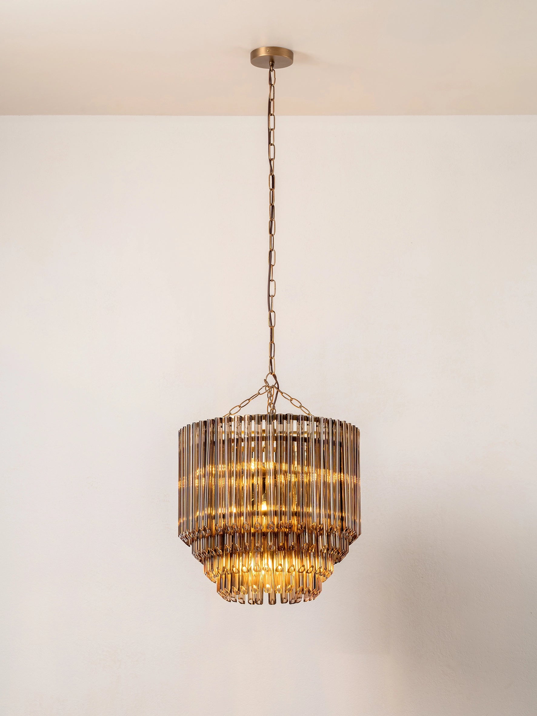 Petalia - 9 light aged brass and smoked chocolate tube tall chandelier | Chandelier | lights & lamps | Modern affordable designer lighting