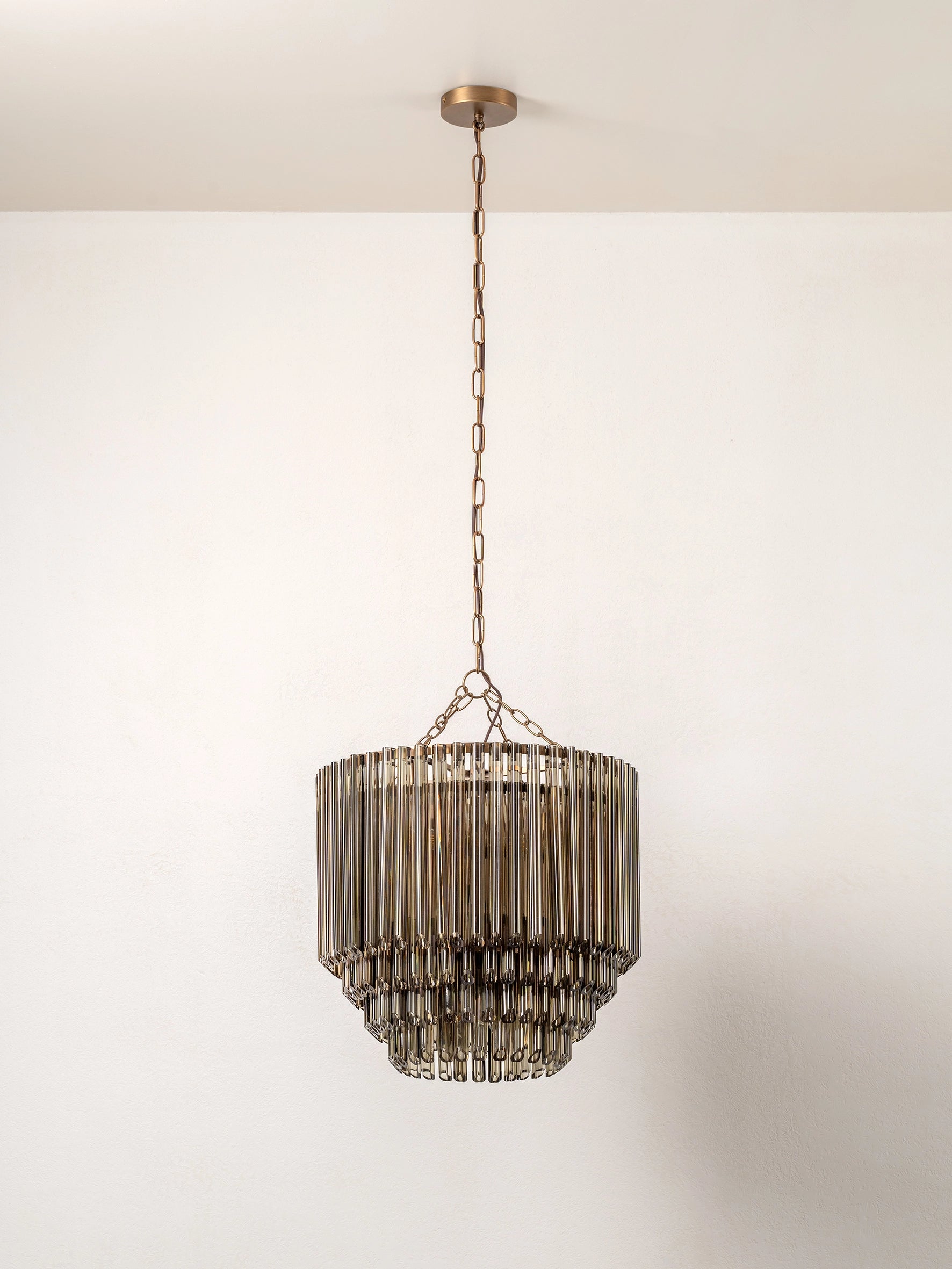 Petalia - 9 light aged brass and smoked green tube tall chandelier | Chandelier | lights & lamps | Modern affordable designer lighting
