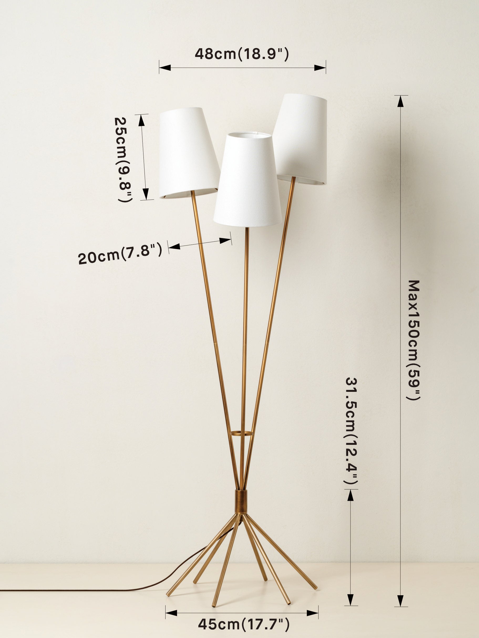 Renwick - 3 light linen and aged brass floor lamp | Floor Lamp | Lights & Lamps | UK | Modern Affordable Designer Lighting