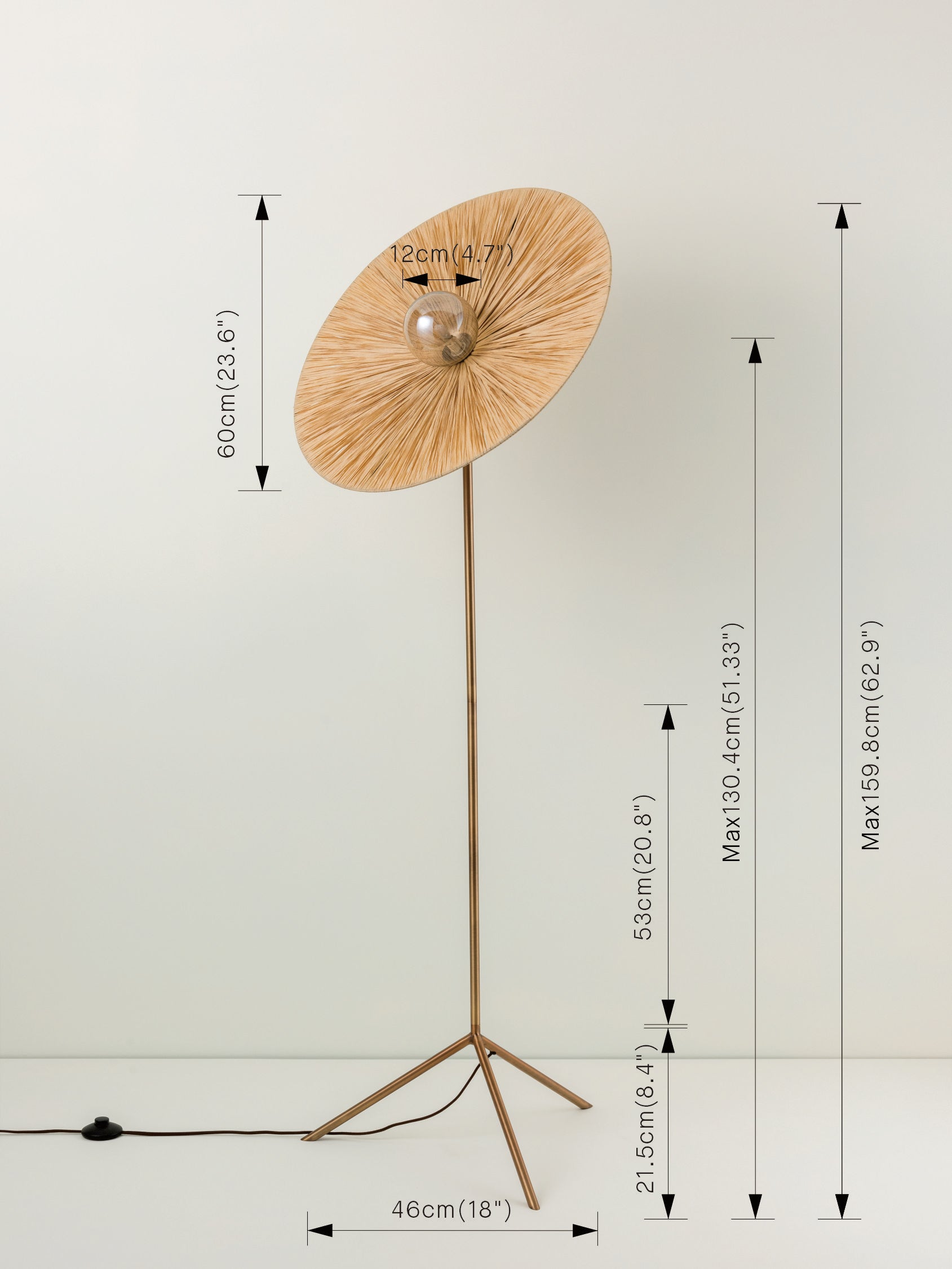 Ridotti - 1 Light Natural Raffia and Burnished Brass Floor Lamp | Floor Lamp | Lights & Lamps | UK | Modern Affordable Designer Lighting