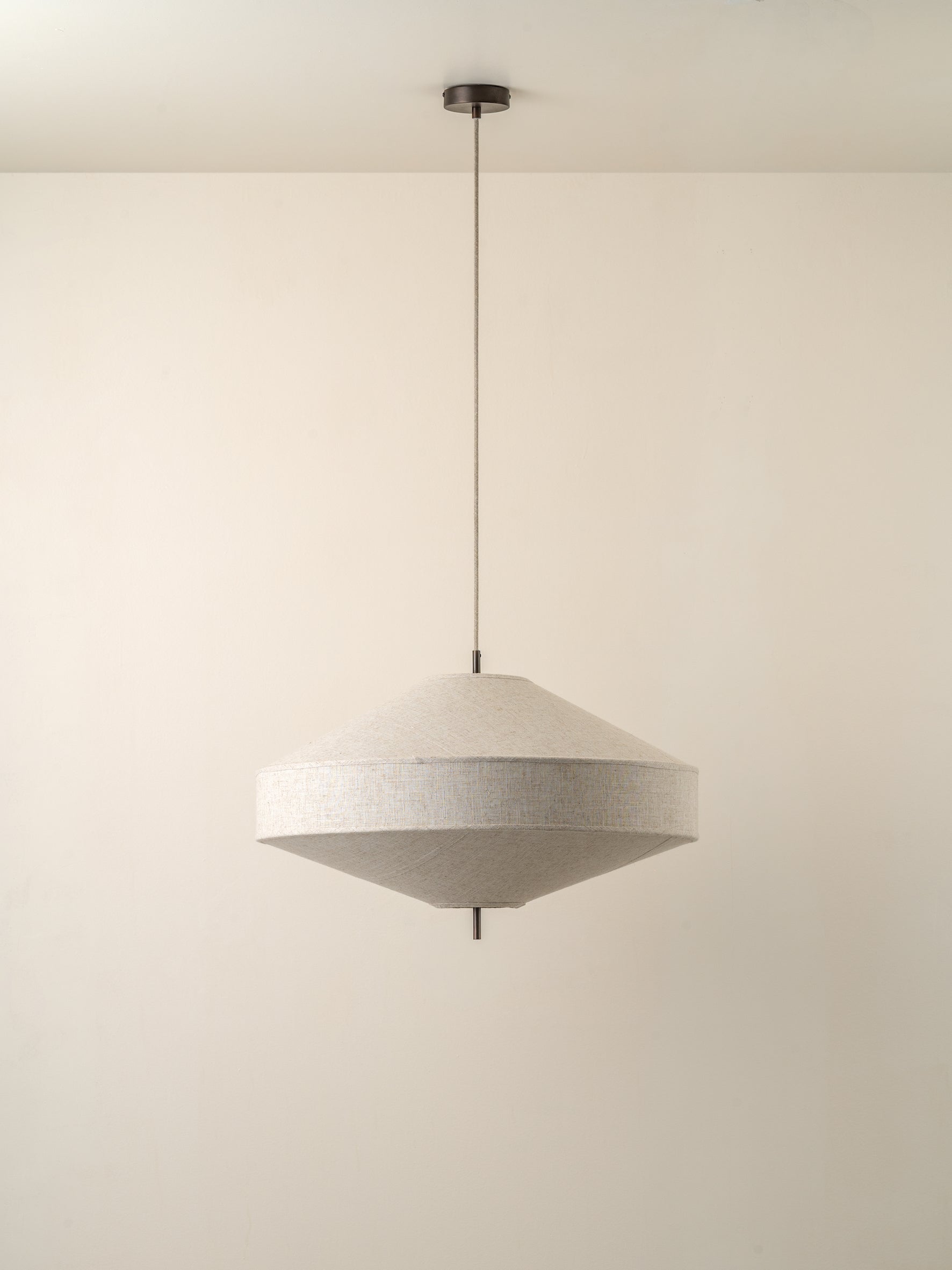 Solara - large aged brass and layered natural linen pendant