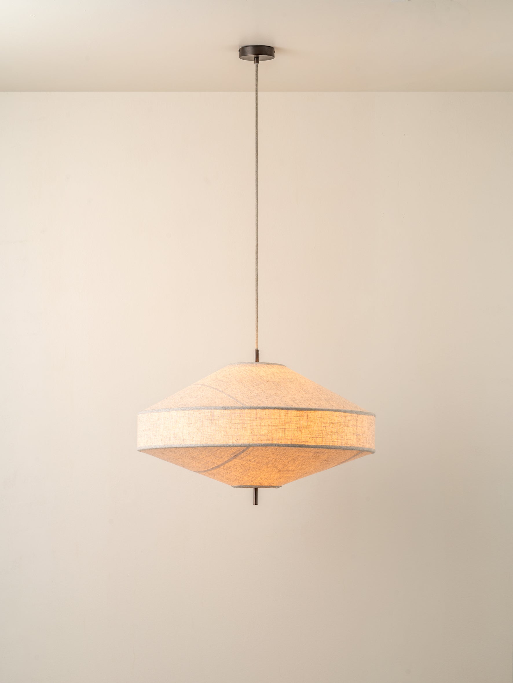 Solara - large aged brass and layered natural linen pendant | Ceiling Light | Lights & Lamps | UK | Modern Affordable Designer Lighting
