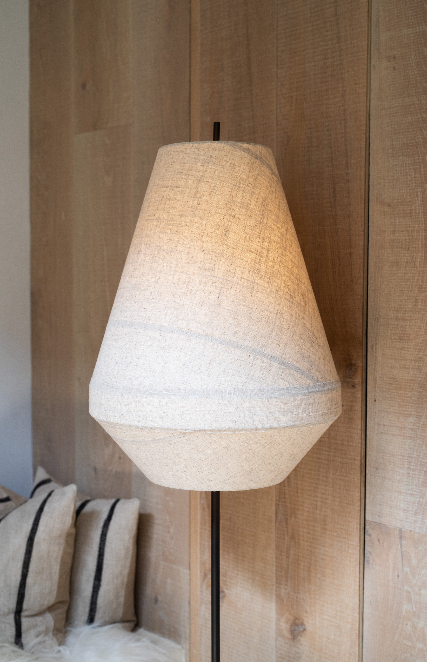 Solara - aged brass and layered natural linen floor lamp | Floor Lamp | Lights & Lamps | UK | Modern Affordable Designer Lighting