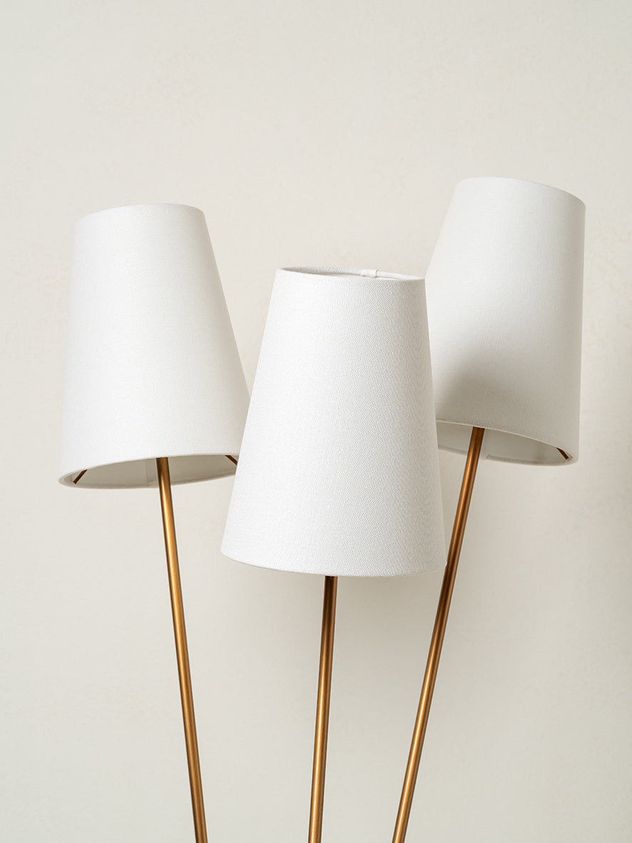 Renwick - 3 light linen and aged brass floor lamp | Floor Lamp | Lights & Lamps | UK | Modern Affordable Designer Lighting