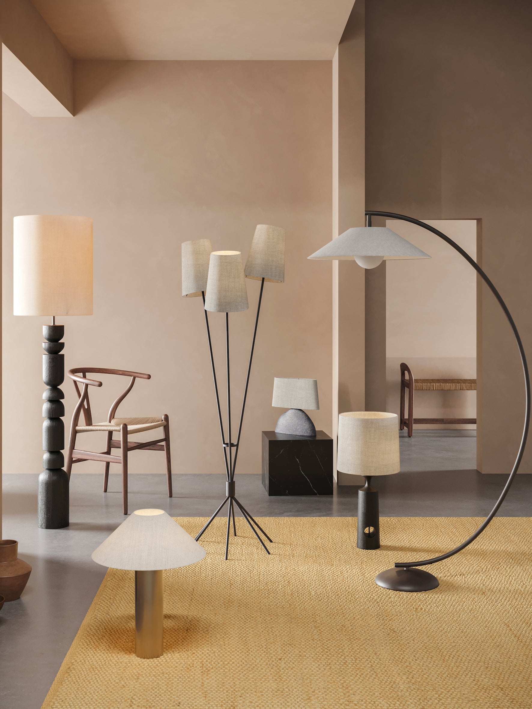 Circo - arc bronze and linen floor lamp | Floor Lamp | Lights & Lamps | UK | Modern Affordable Designer Lighting