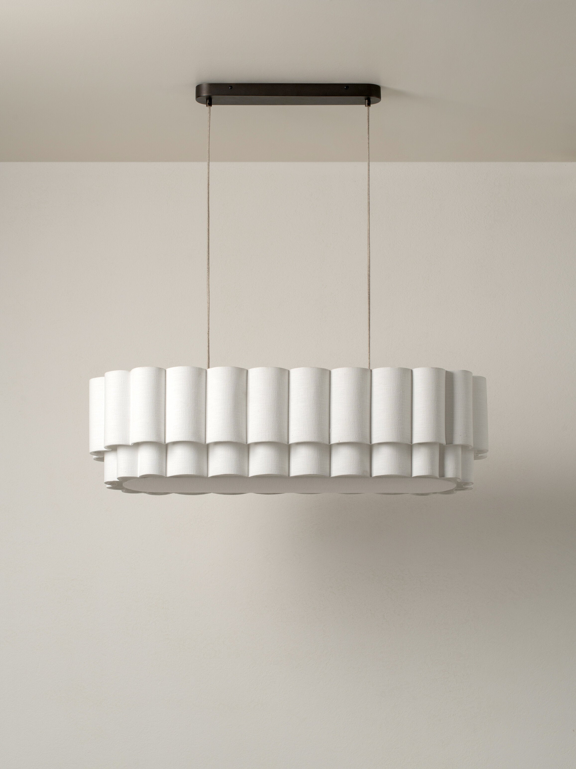 Folia - oval scalloped natural linen pendant | Ceiling light | lights & lamps | UK | Modern affordable designer lighting