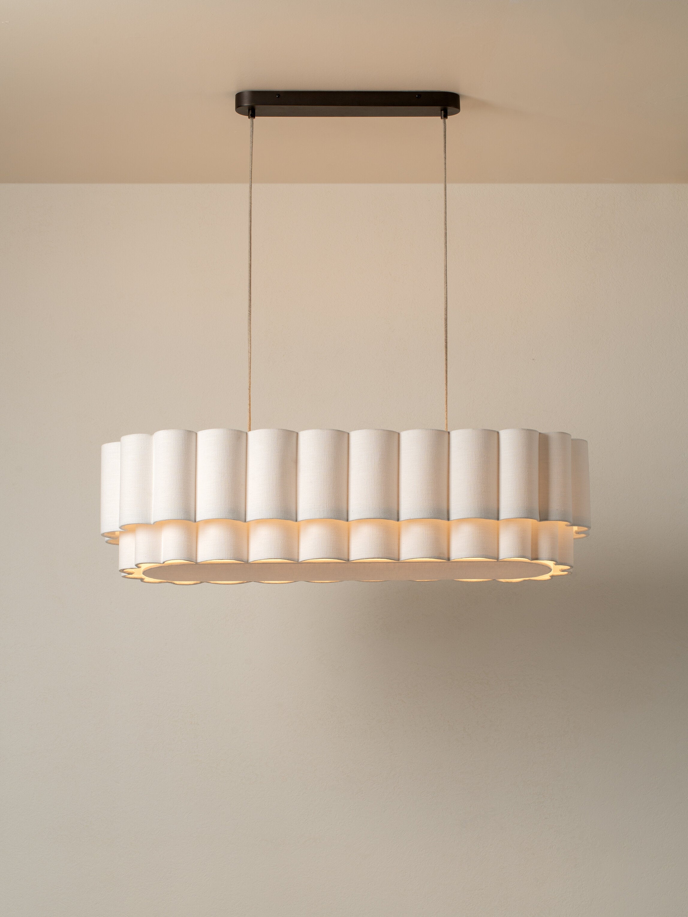 Folia - oval scalloped natural linen pendant | Ceiling light | lights & lamps | UK | Modern affordable designer lighting