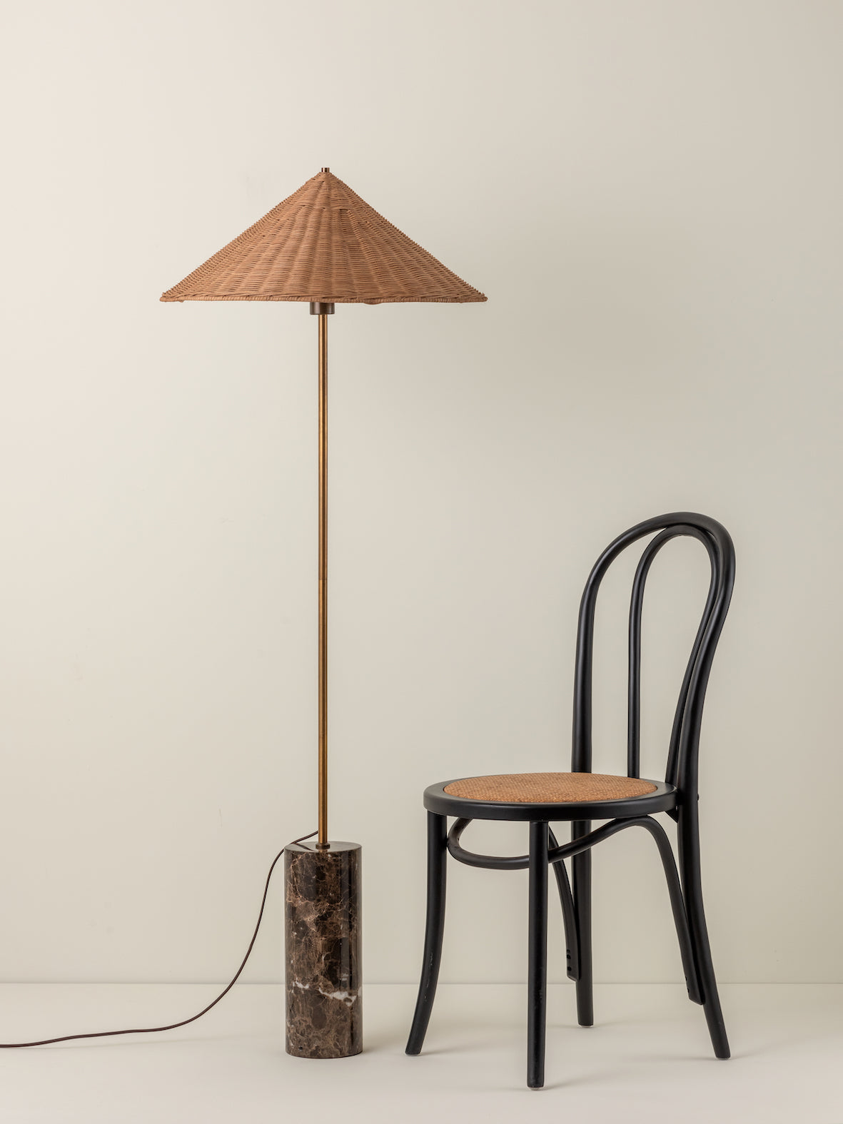 Ardini - 1 light rattan and brown marble floor lamp | Floor Lamp | Lights & Lamps | UK | Modern Affordable Designer Lighting