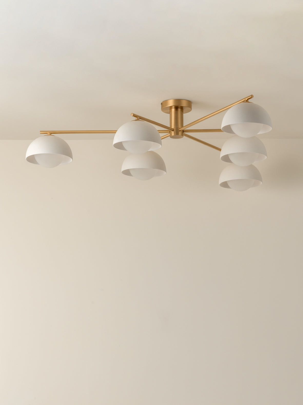 Porsa - 6 light brushed brass and warm white porcelain flush | Ceiling Light | Lights & Lamps | UK | Modern Affordable Designer Lighting