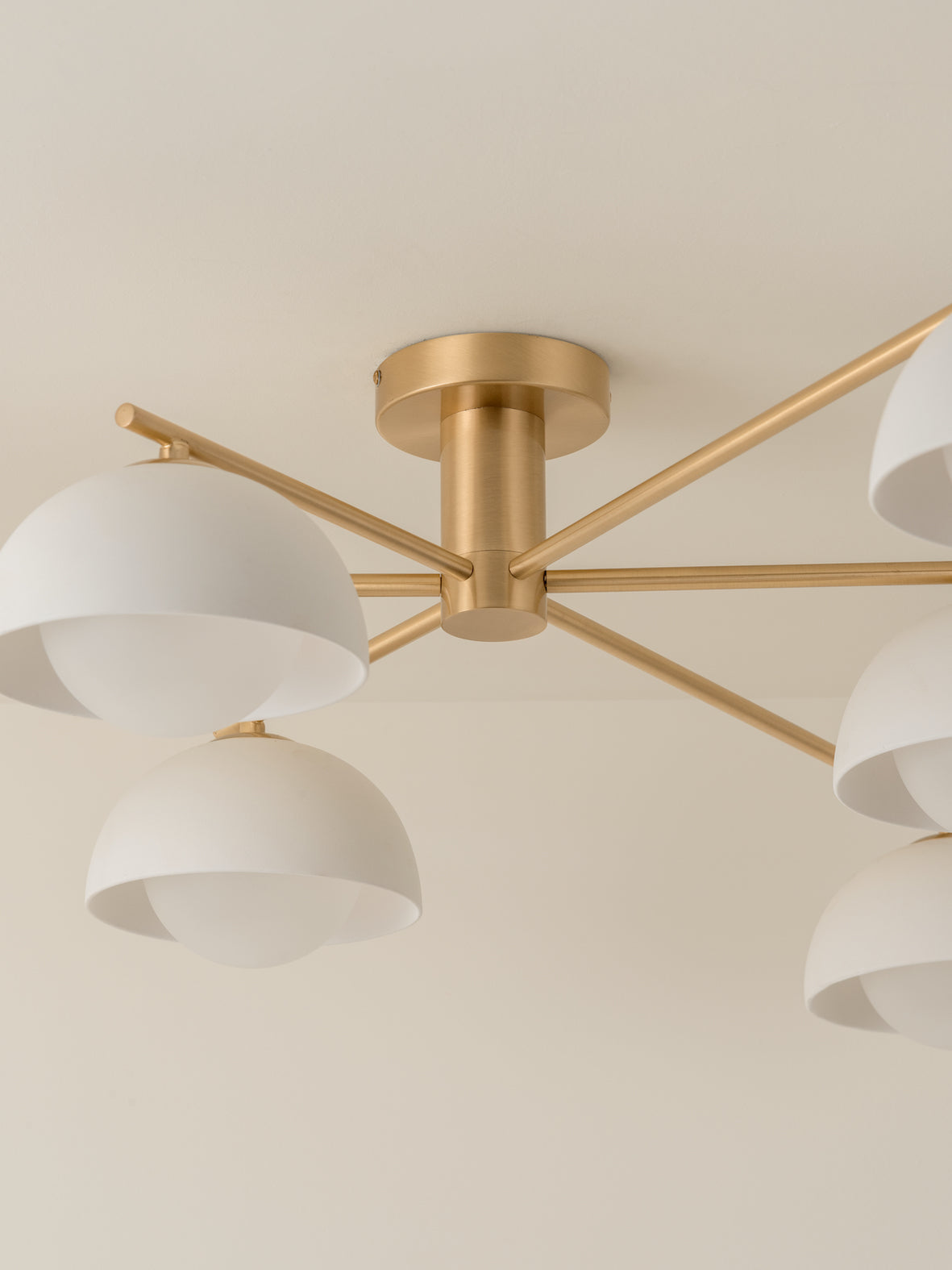 Porsa - 6 light brushed brass and warm white porcelain flush | Ceiling Light | Lights & Lamps | UK | Modern Affordable Designer Lighting