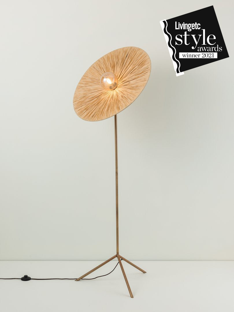 Ridotti - 1 Light Natural Raffia and Burnished Brass Floor Lamp | Floor Lamp | Lights & Lamps | UK | Modern Affordable Designer Lighting
