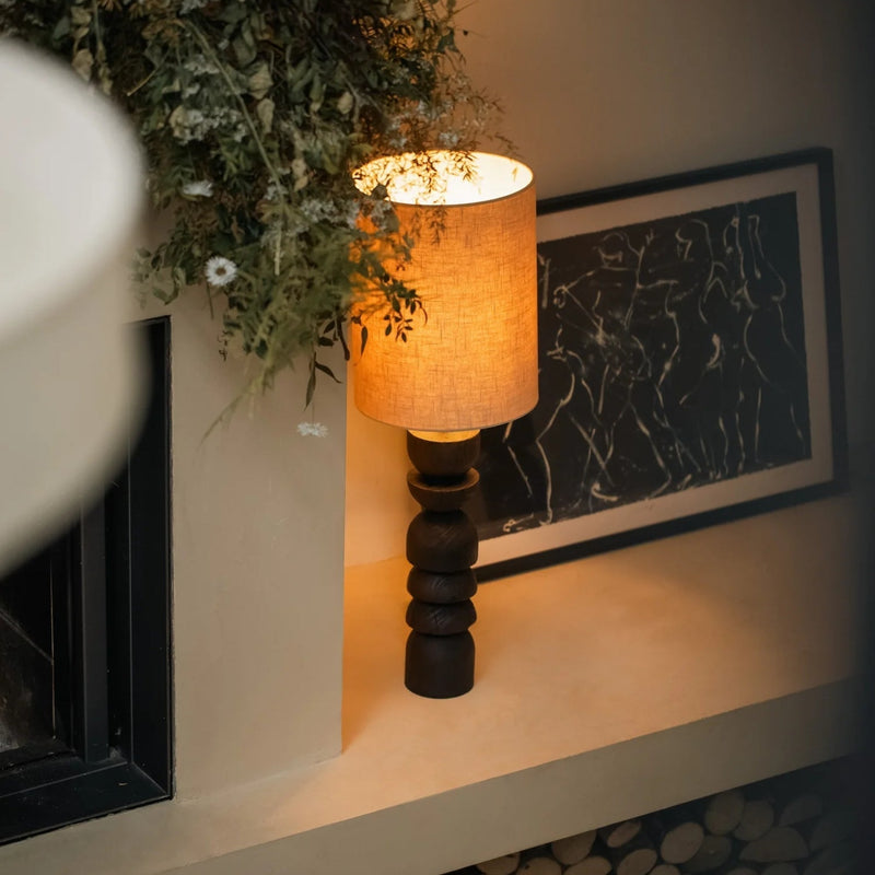 Mixing wood and light: styling a dark wood table lamp