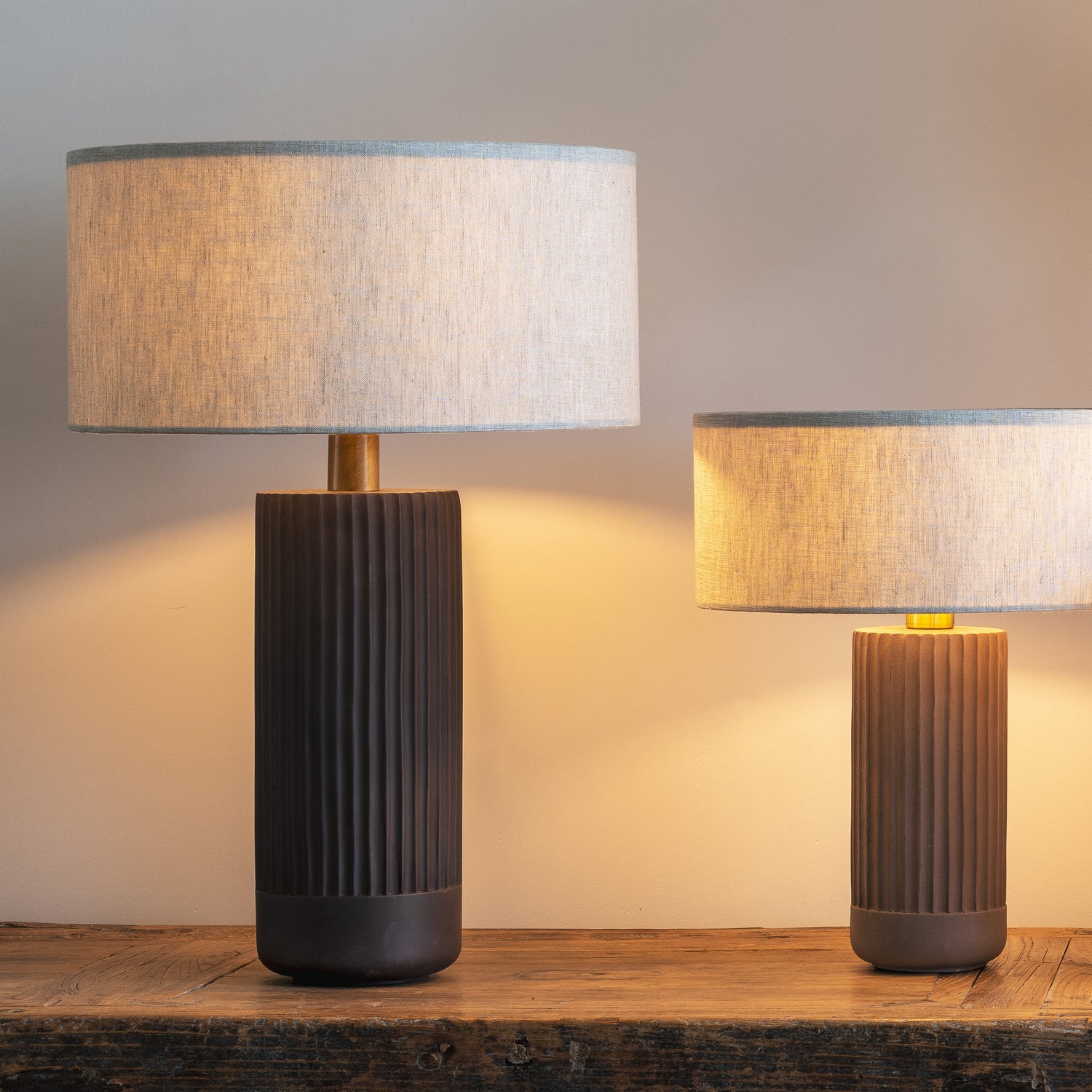 Nitara - chocolate ribbed concrete table lamp | Table Lamp | lightsandlamps.com