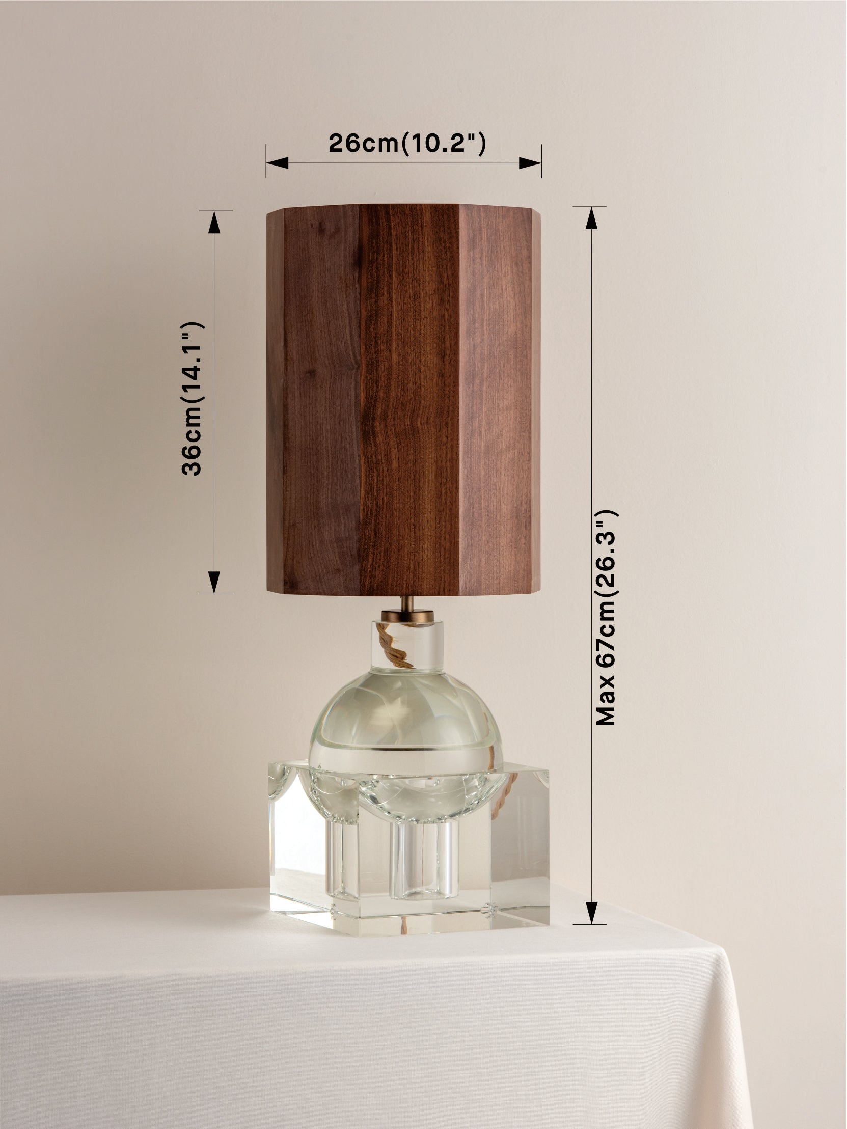 Editions crystal lamp with + walnut wood shade | Table Lamp | Lights & Lamps | UK | Modern Affordable Designer Lighting