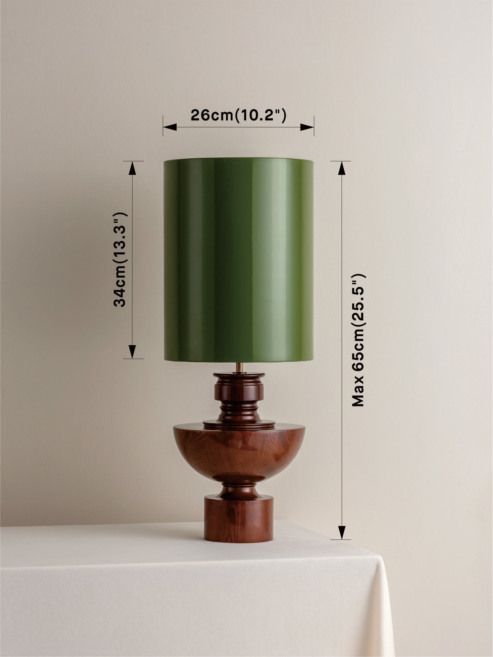 Editions spun wood lamp with + green lacquer shade | Table Lamp | Lights & Lamps | UK | Modern Affordable Designer Lighting