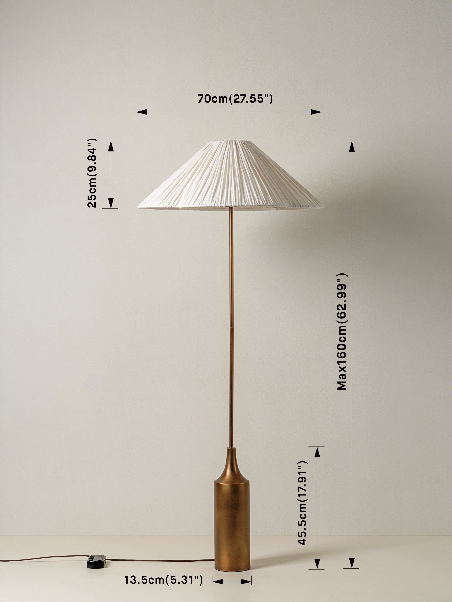 Lindi - aged brass and linen scalloped floor lamp