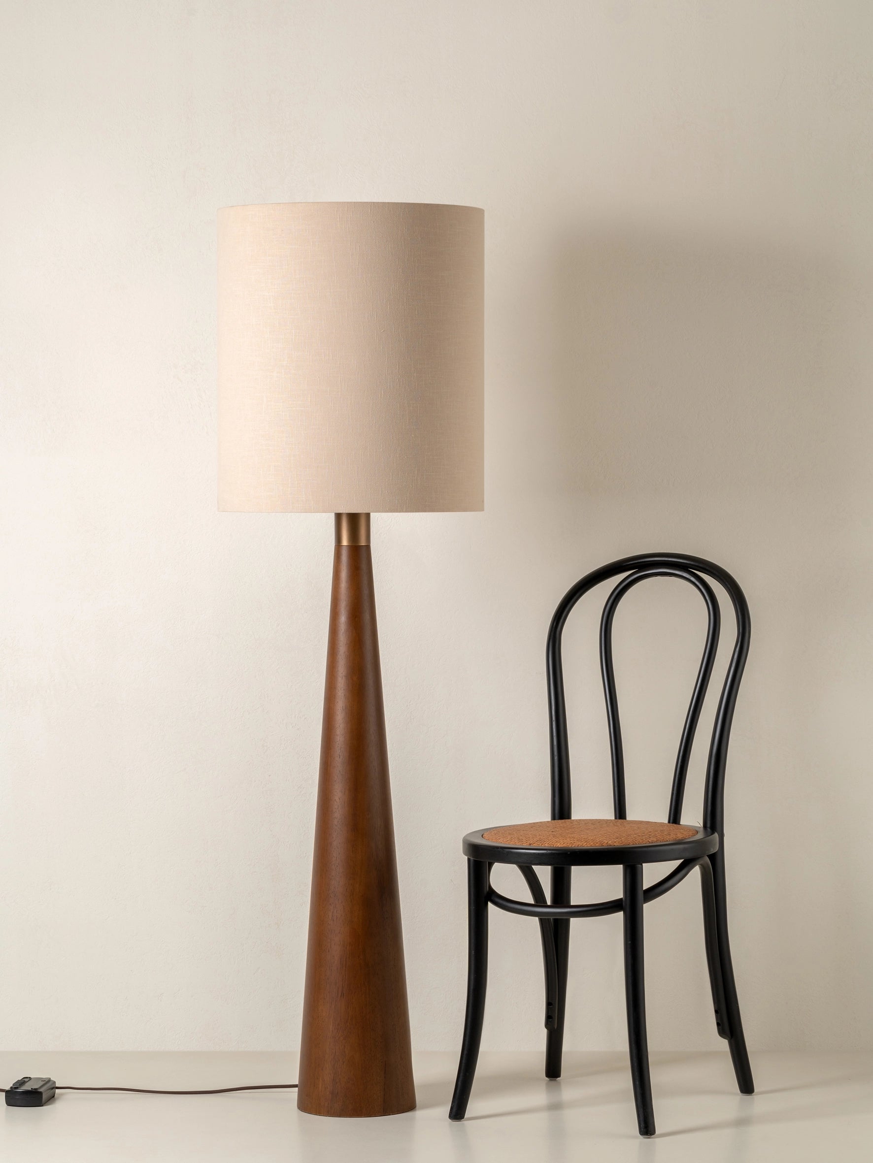 Baneza - aged brass and wood cone floor lamp| Floor lamp | lights & lamps | UK | Modern affordable designer lighting