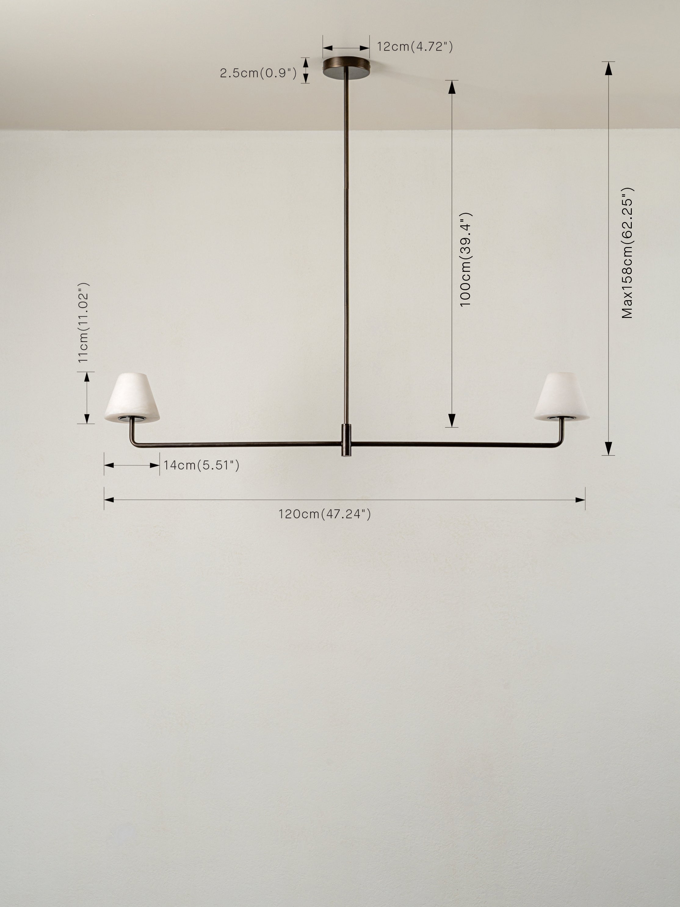 Alba - 2 light alabaster and bronze bar ceiling pendant |  | lights&lamps | UK | Modern Affordable Designer Lighting