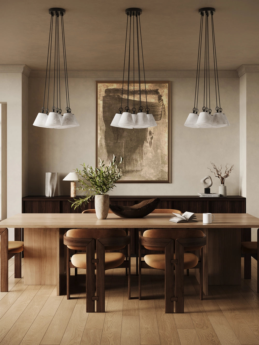 lights&lamps | Alba - 7 light alabaster glass and bronze ceiling pendant