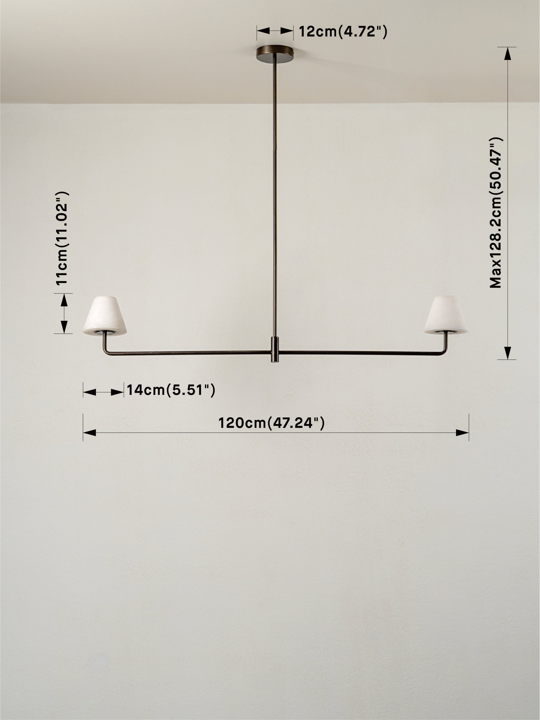 Alba - 2 light alabaster glass and bronze bar ceiling pendant