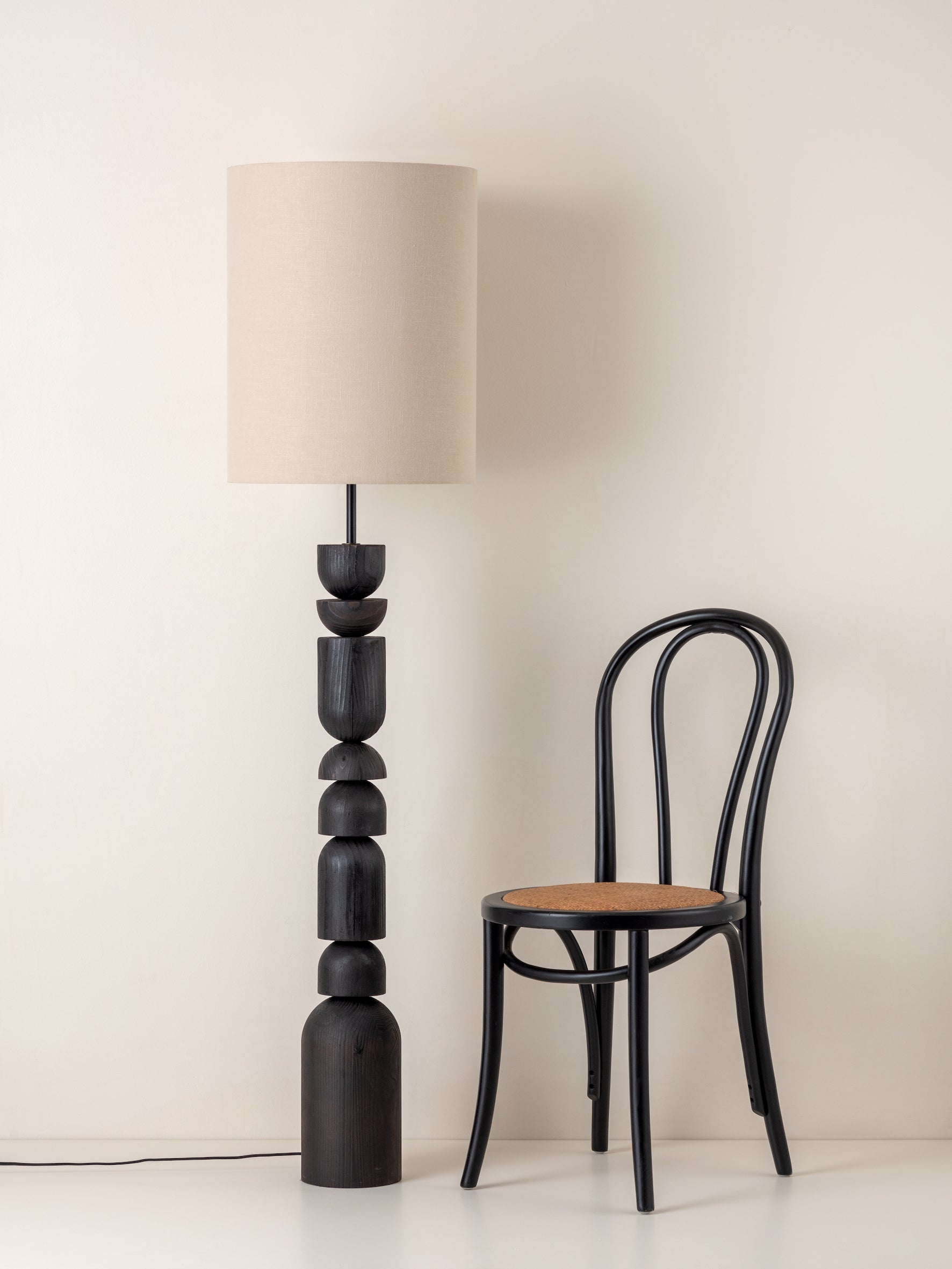 Aska - charred wood and natural linen floor lamp | Floor Lamp | lights&lamps | UK | Modern Affordable Designer Lighting