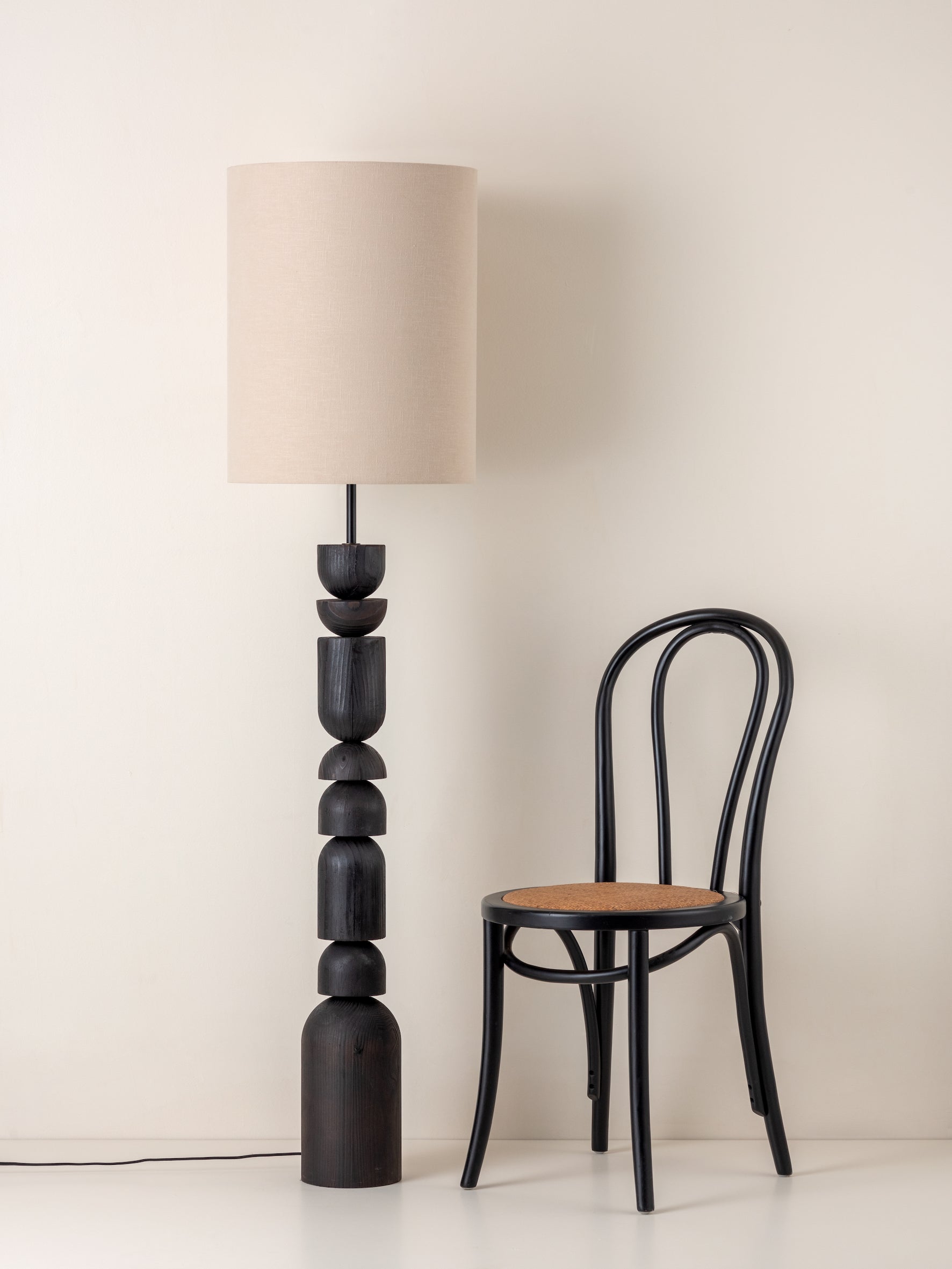 Aska - charred wood and natural linen floor lamp