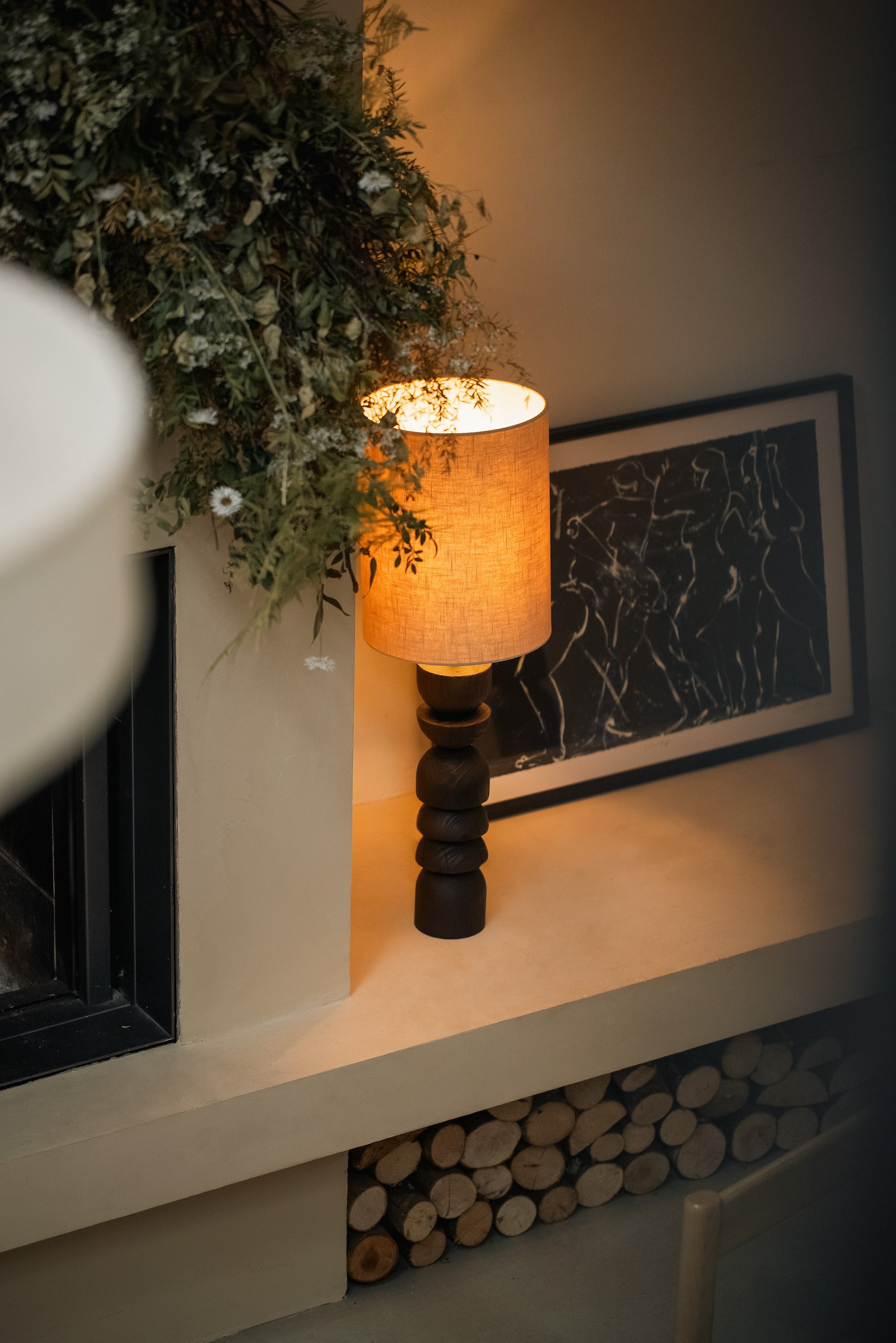 Aska - tall charred wood and natural linen table lamp | Table Lamp | lights&lamps | UK | Modern Affordable Designer Lighting