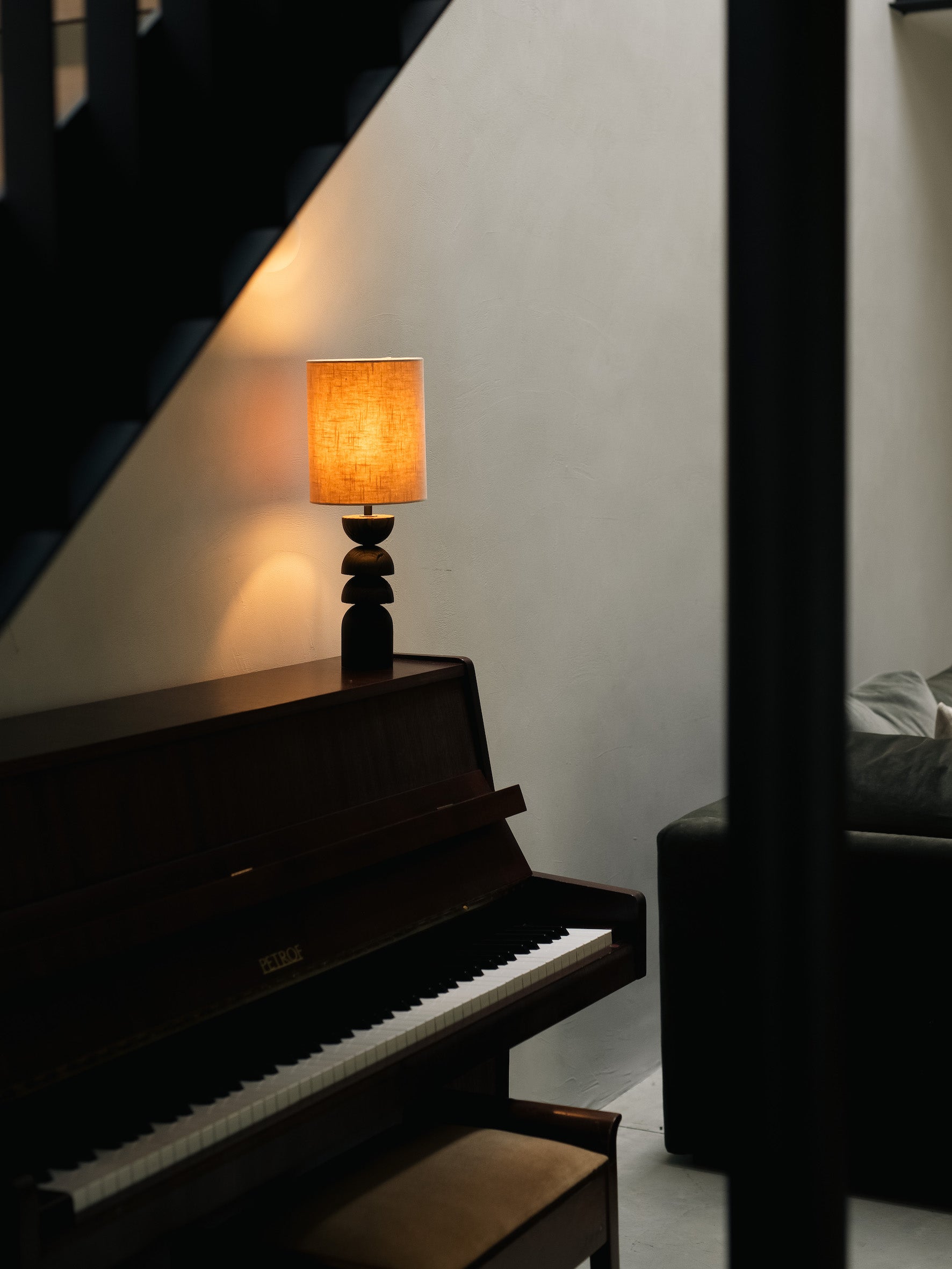 Aska - small charred wood and natural linen table lamp