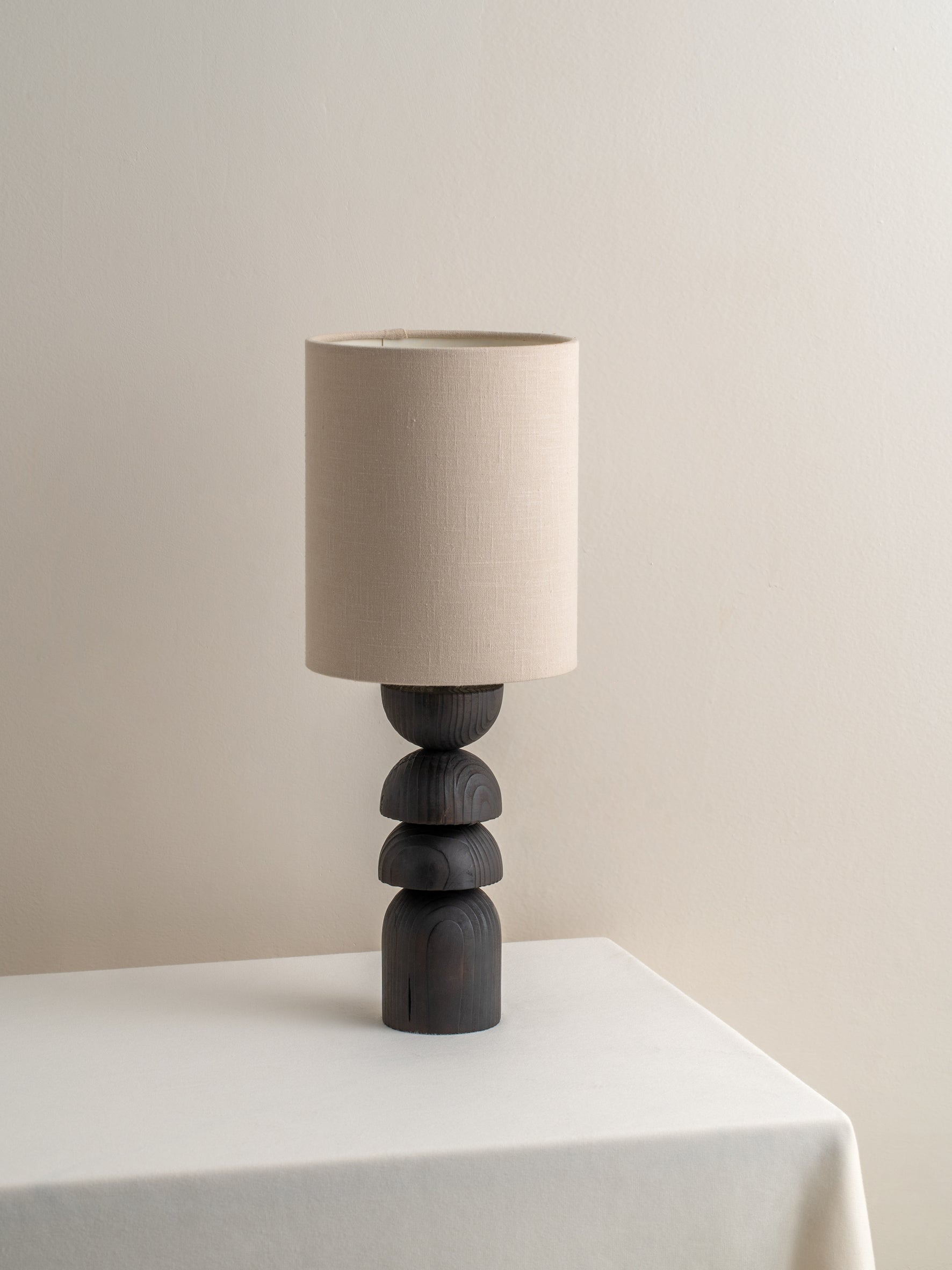 Aska - small charred wood and natural linen table lamp | Table Lamp | Lights & Lamps | UK | Modern Affordable Designer Lighting