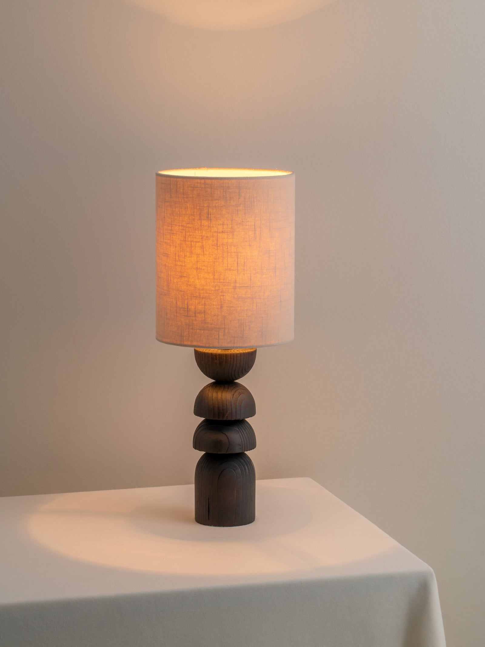 Aska small charred wood and natural linen table lamp