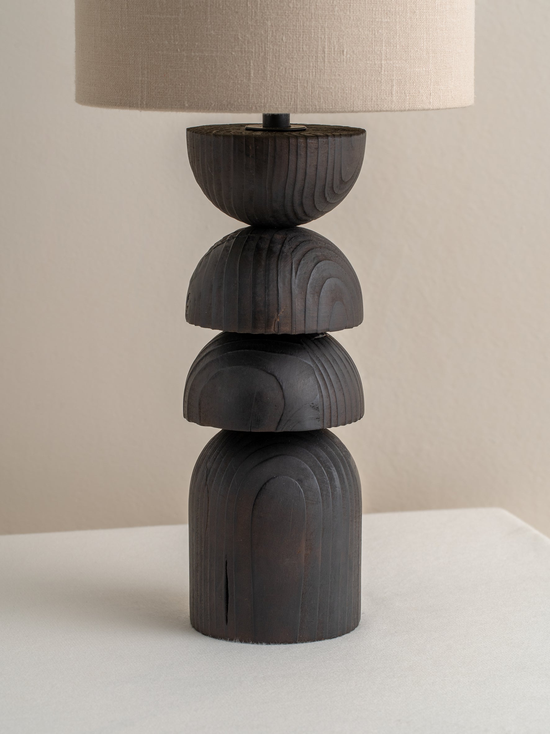 Aska - small charred wood and natural linen table lamp