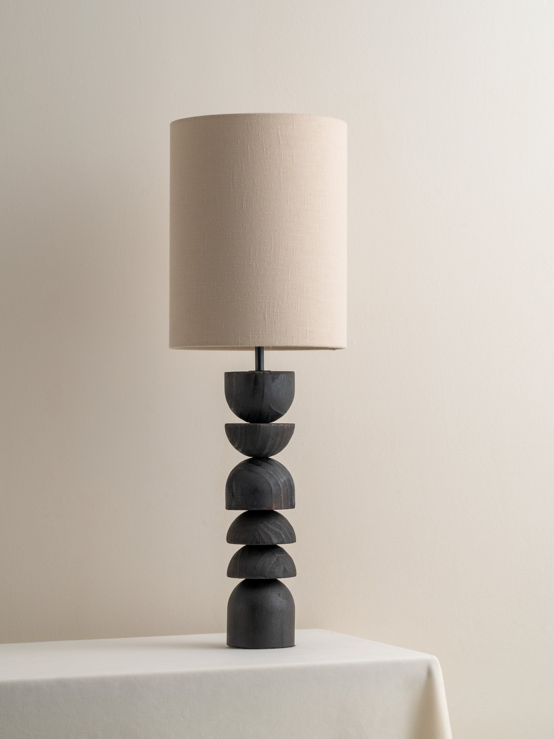 Aska - tall charred wood and natural linen table lamp