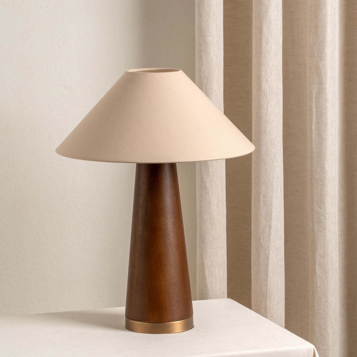 Baneza aged brass and wood cone table lamp