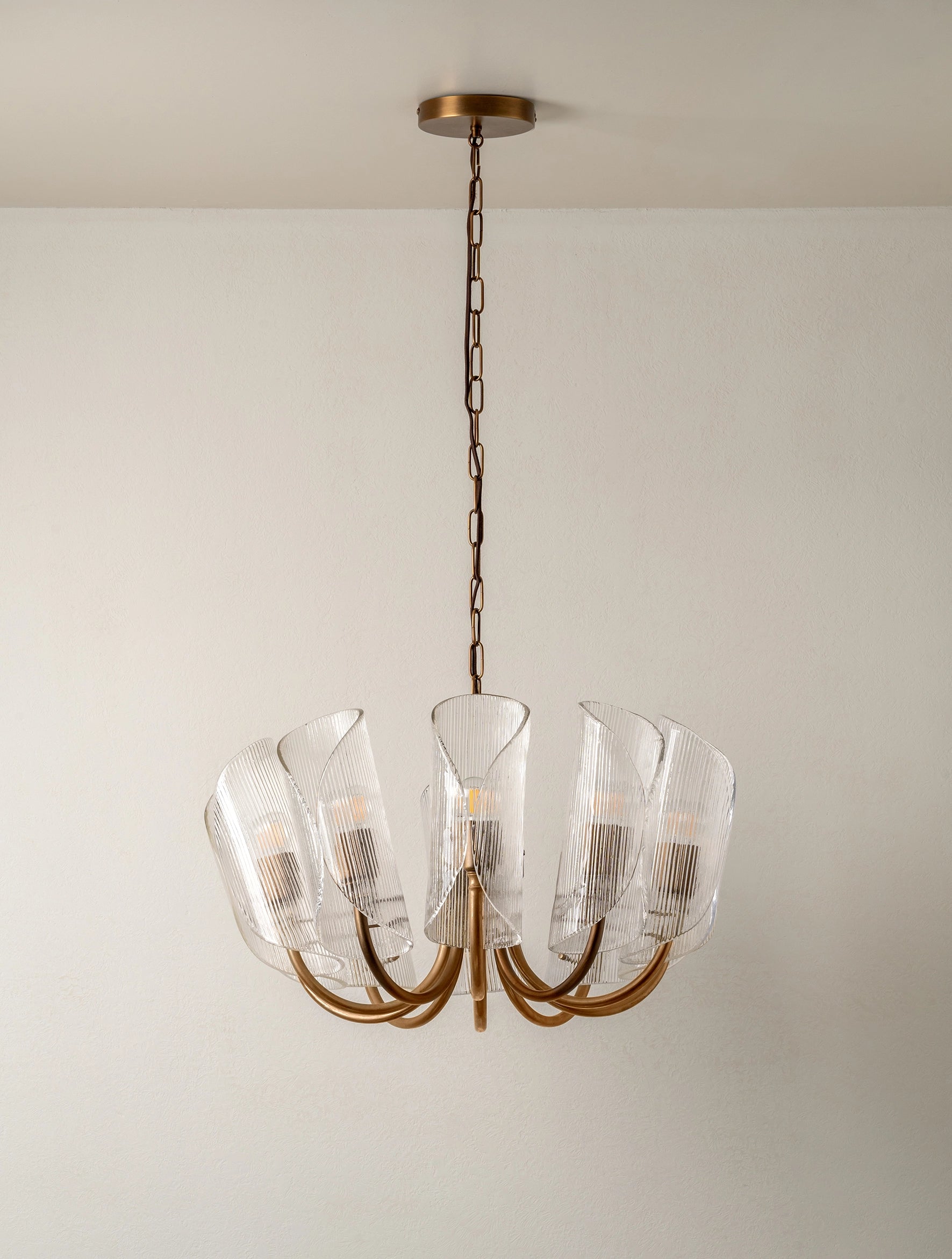 Cannoli - 10 light aged brass and textured glass chandelier | Ceiling light | lights & lamps | US | Modern affordable designer lighting