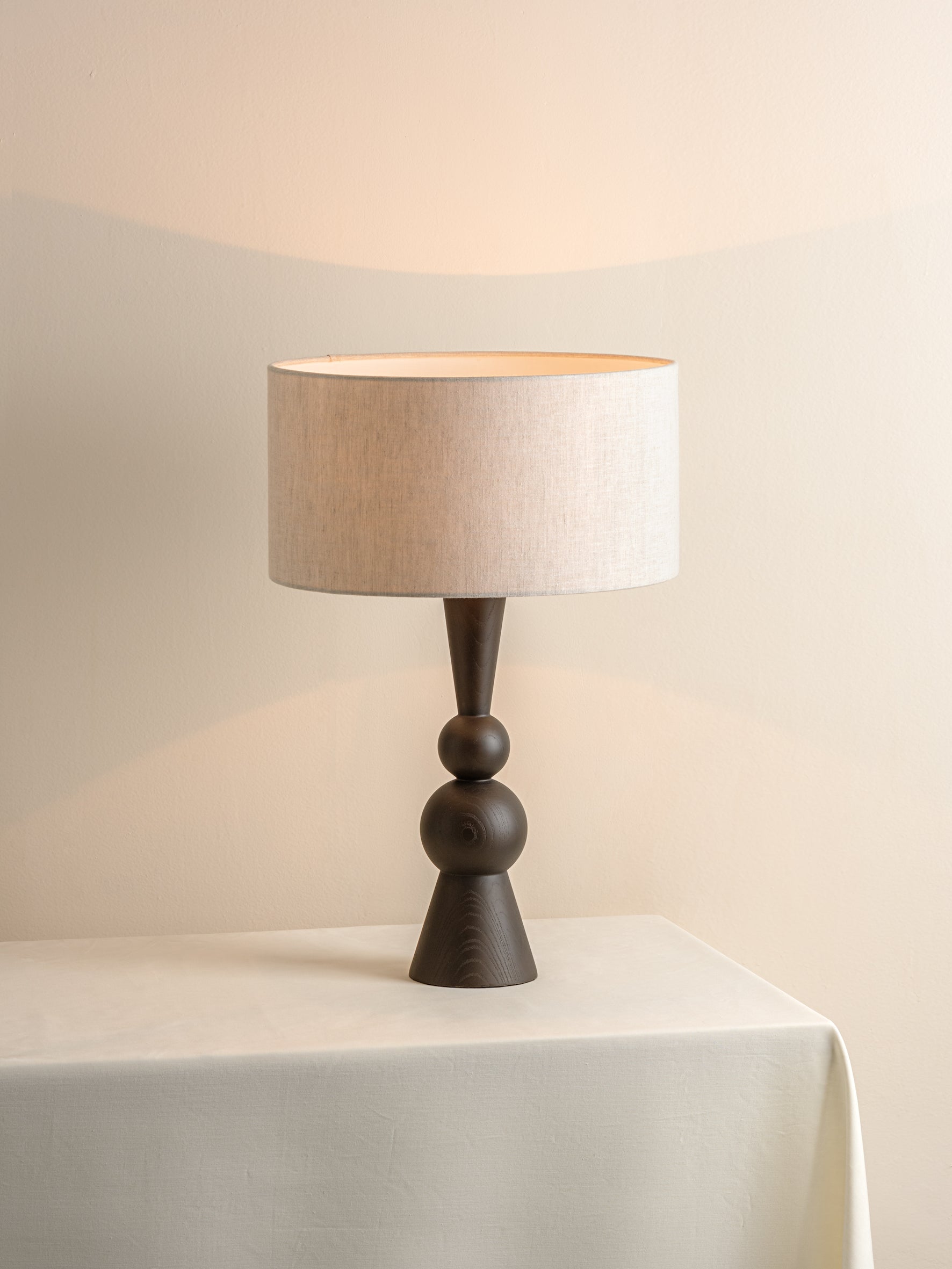 Carmine - dark wood and linen table lamp | Table Lamp | Lights & Lamps | UK