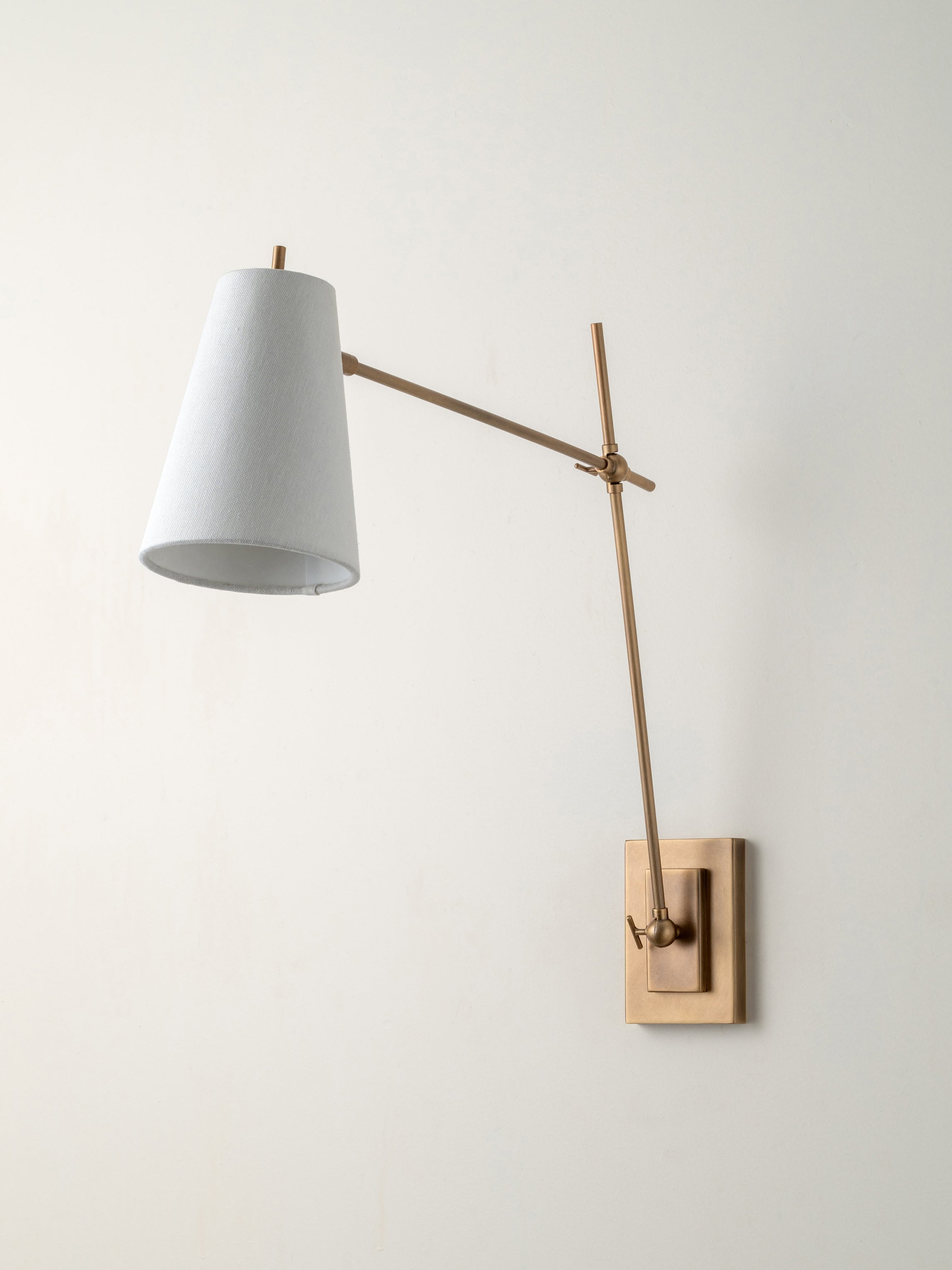Celano - over reach aged brass and linen wall light | Wall light | lights & lamps | Modern affordable designer lighting